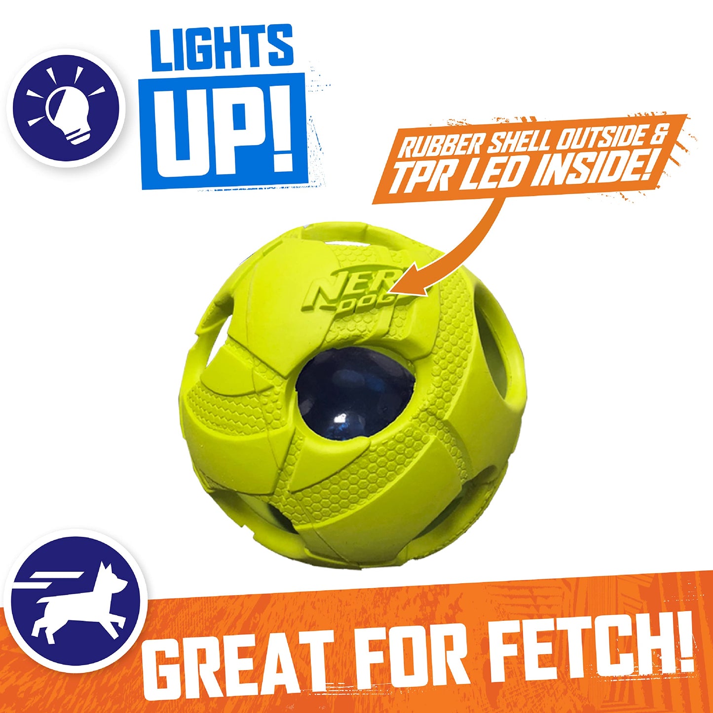 Juguete para Perro Nerf Dog Verde con LED Interactivo, Ligero y Resistente al Agua para Razas Medianas o Grandes