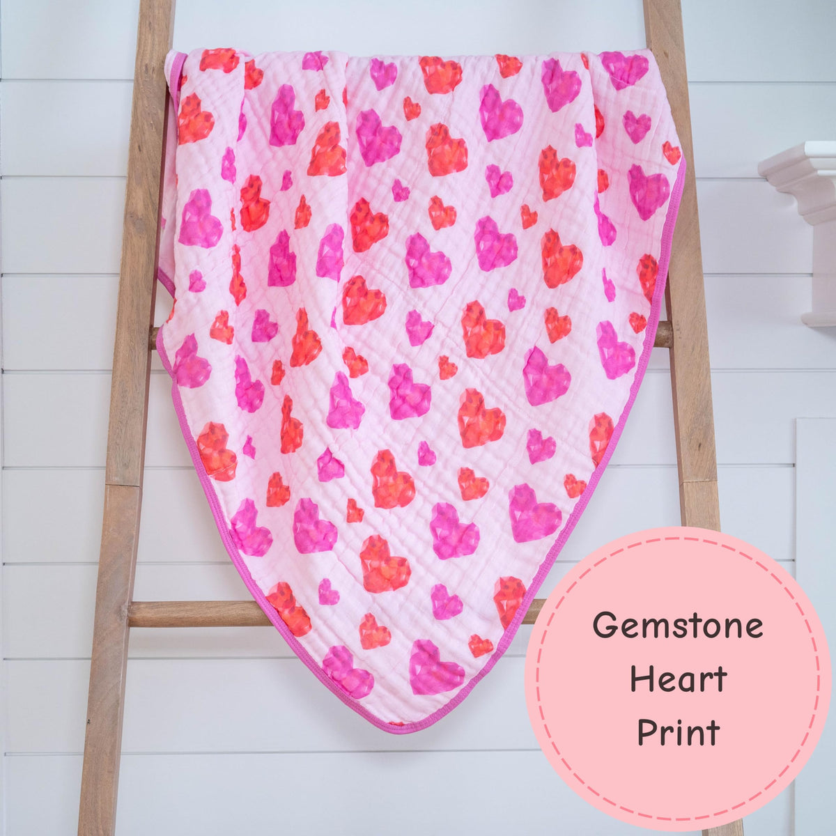 LollyBanks - Manta para bebé, 100 % algodón orgánico de muselina para niñas, colcha de 47 x 47 pulgadas, suave y transpirable de 6 capas, ropa de cama esencial para cuna (estampado de corazón de
