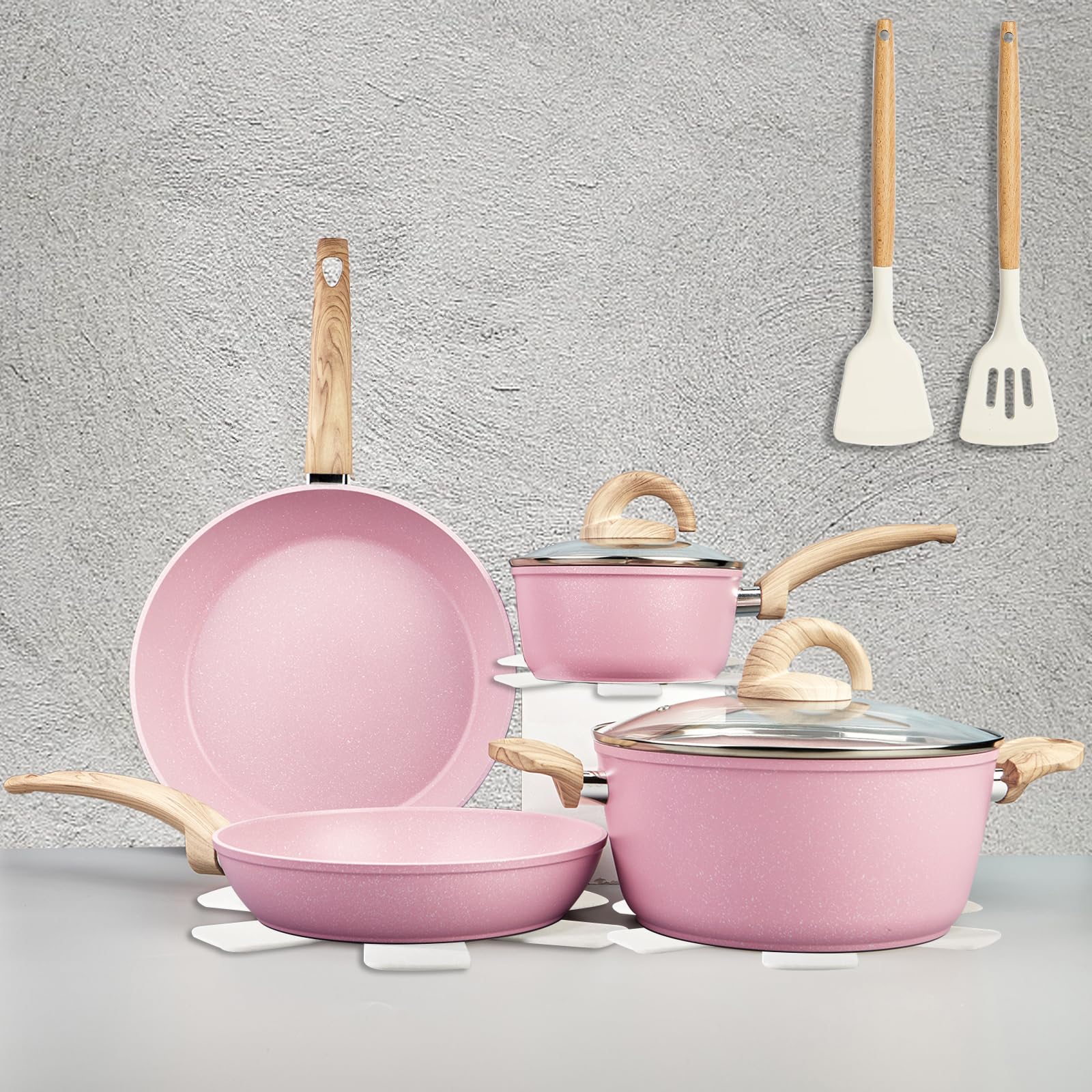 Juego de Ollas y Sartenes Vkoocy Rosa sin PFAS