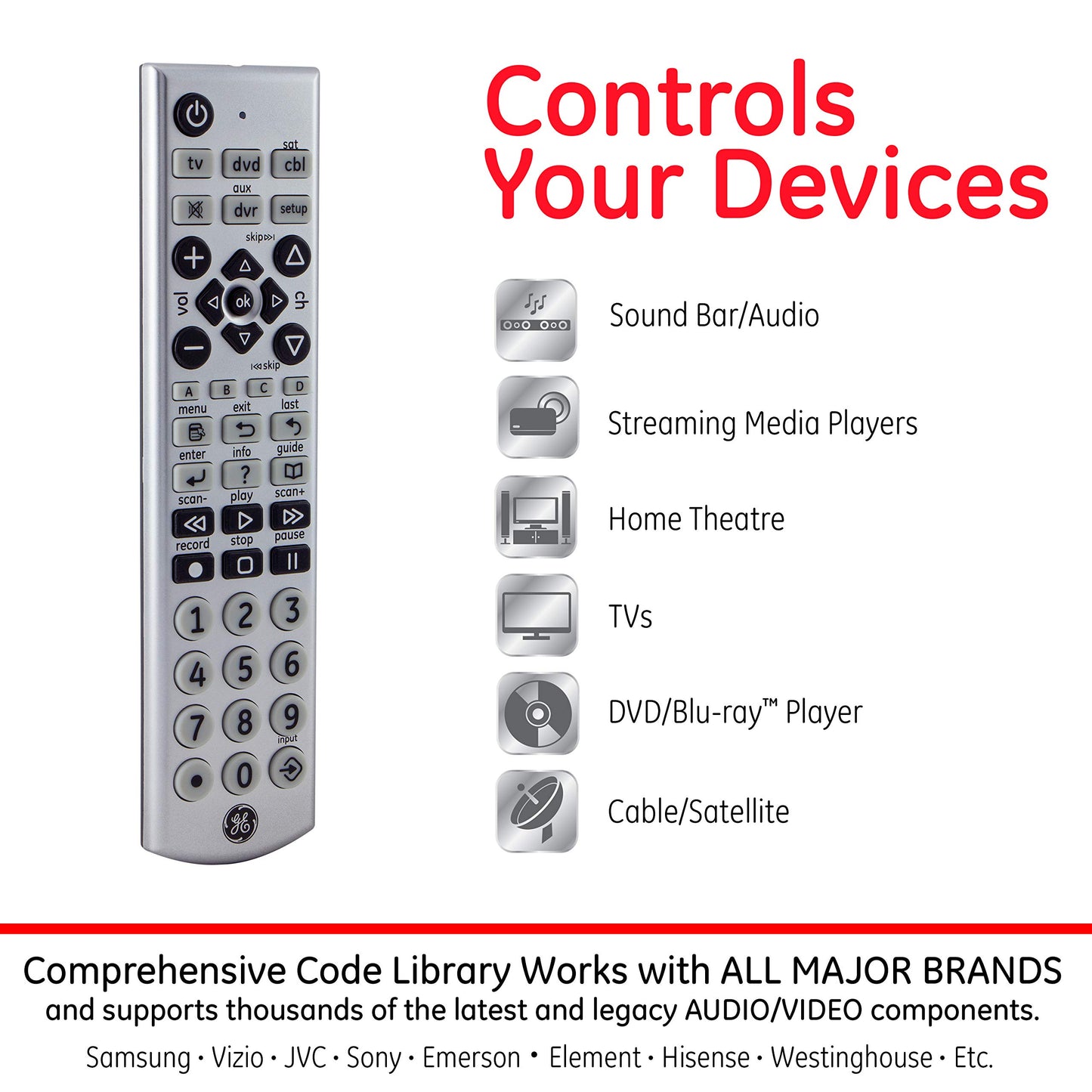 GE 34931 Universal Big Remote, Color Pack of/Paquete de 1