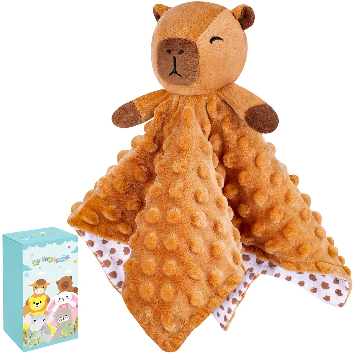Sprinqdawin Loveys para Bebés, Manta de Seguridad de Bebé Kawaii Capybara para Recién Nacido Infante Niño Pequeño Juguete de Abrazo Animal de Peluche, Mantas de Seguridad Lovey Capybaras Regalos Bebé