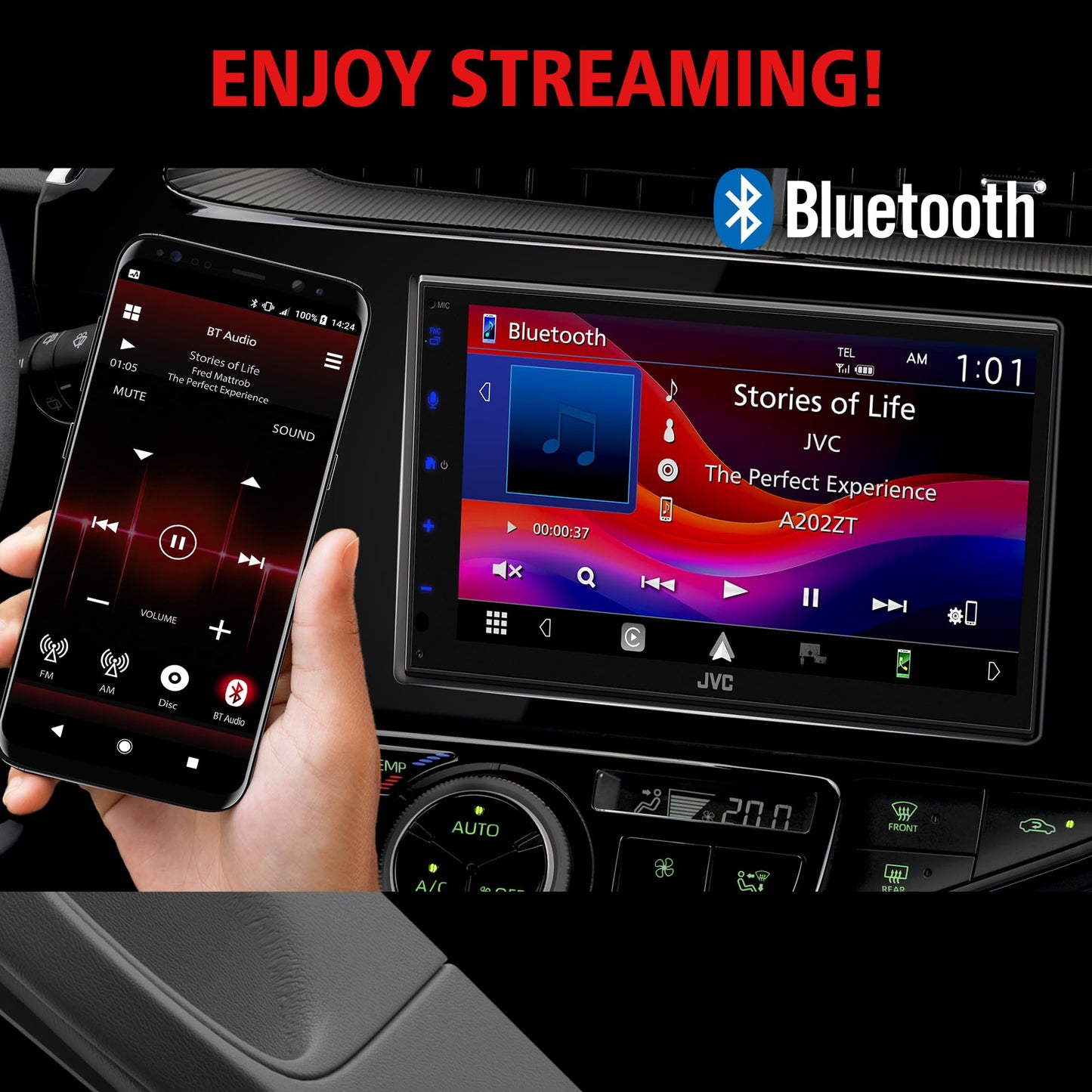 JVC KW-M595BT - Estéreo digital para coche (50 W x 6 Ch), compatible con Apple CarPlay y Android automático, unidad principal habilitada para Bluetooth con visualización LCD de 6.8 pulgadas
