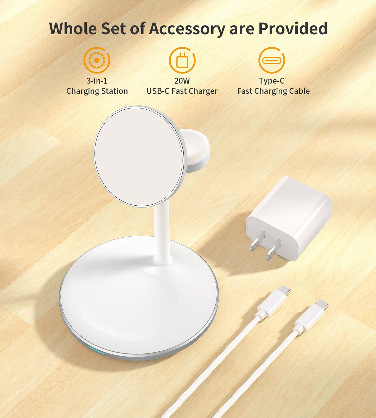 Estación de Carga inalámbrica 3 en 1 para Dispositivos Apple, Soporte de Cargador inalámbrico rápido estándar de 15 W con Adaptador de 20 W para iPhone 16 15 14 13 12 Pro MAX/Plus/Pro/Mini,iWatch