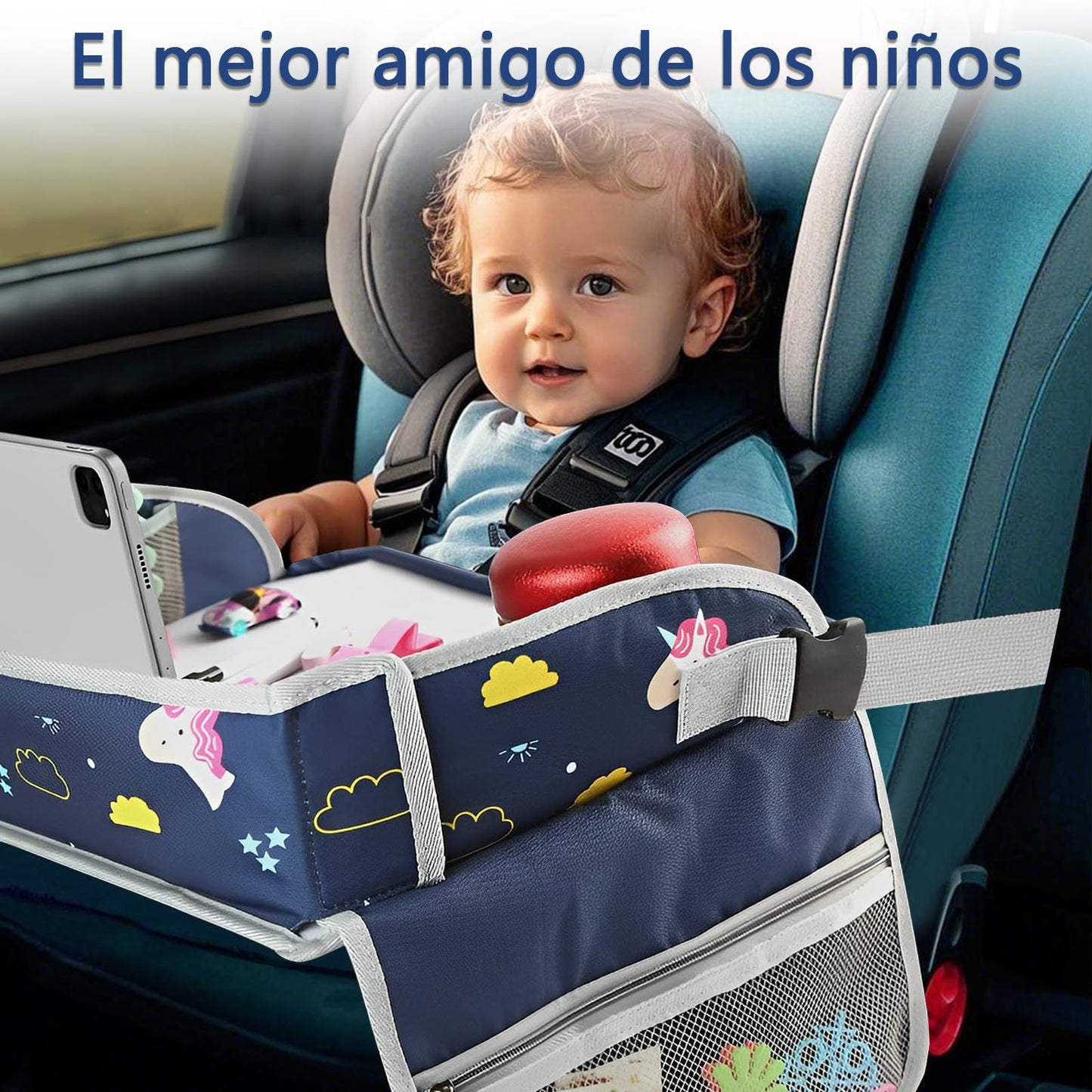 TDVCVZSD Mesa de actividades de viaje para niños,bandeja para asiento automóvil,con kit de pintura y bolsa almacenamiento,plegable y con almacenamiento,imprescindible para viajar automóviles y aviones (Pegaso + Dragón Azul)