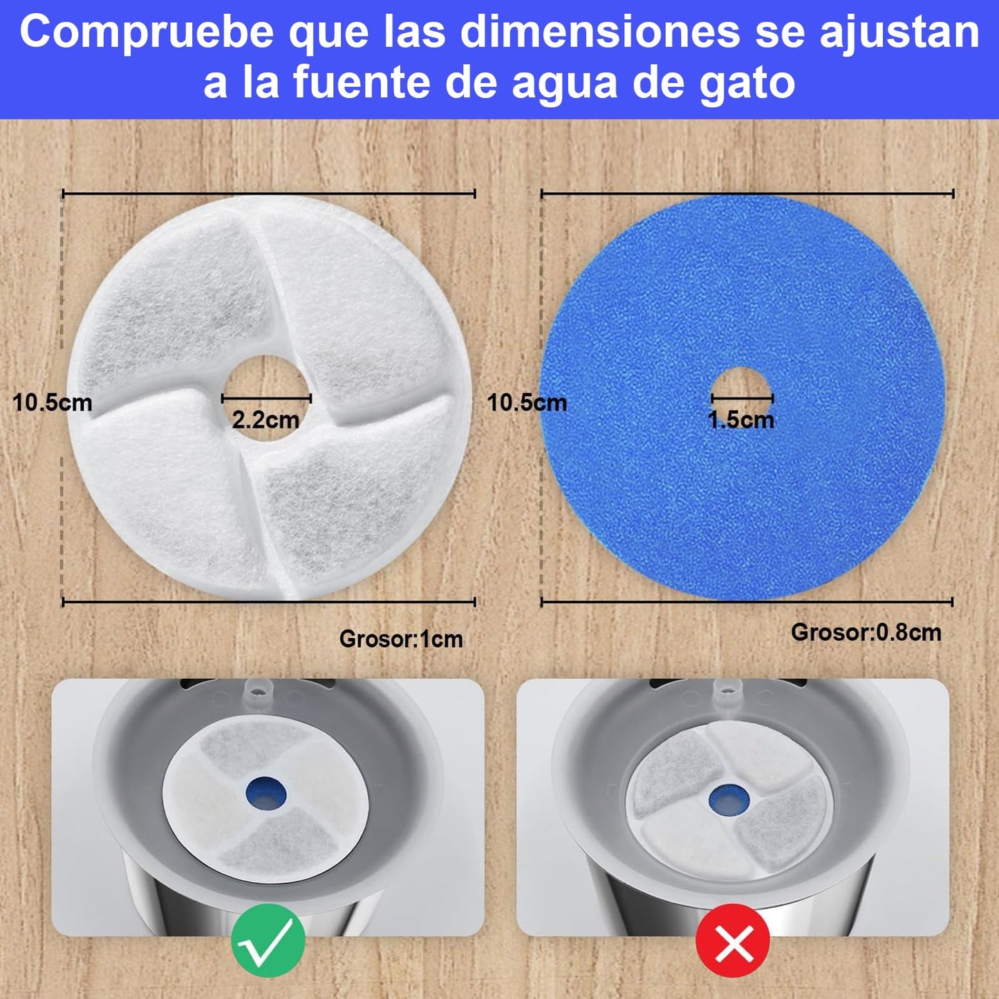 Filtros para Fuente de Gatos Rispetit Blanca con Resina y Carbón Activo, Triple Filtración 8 Piezas para Mascotas