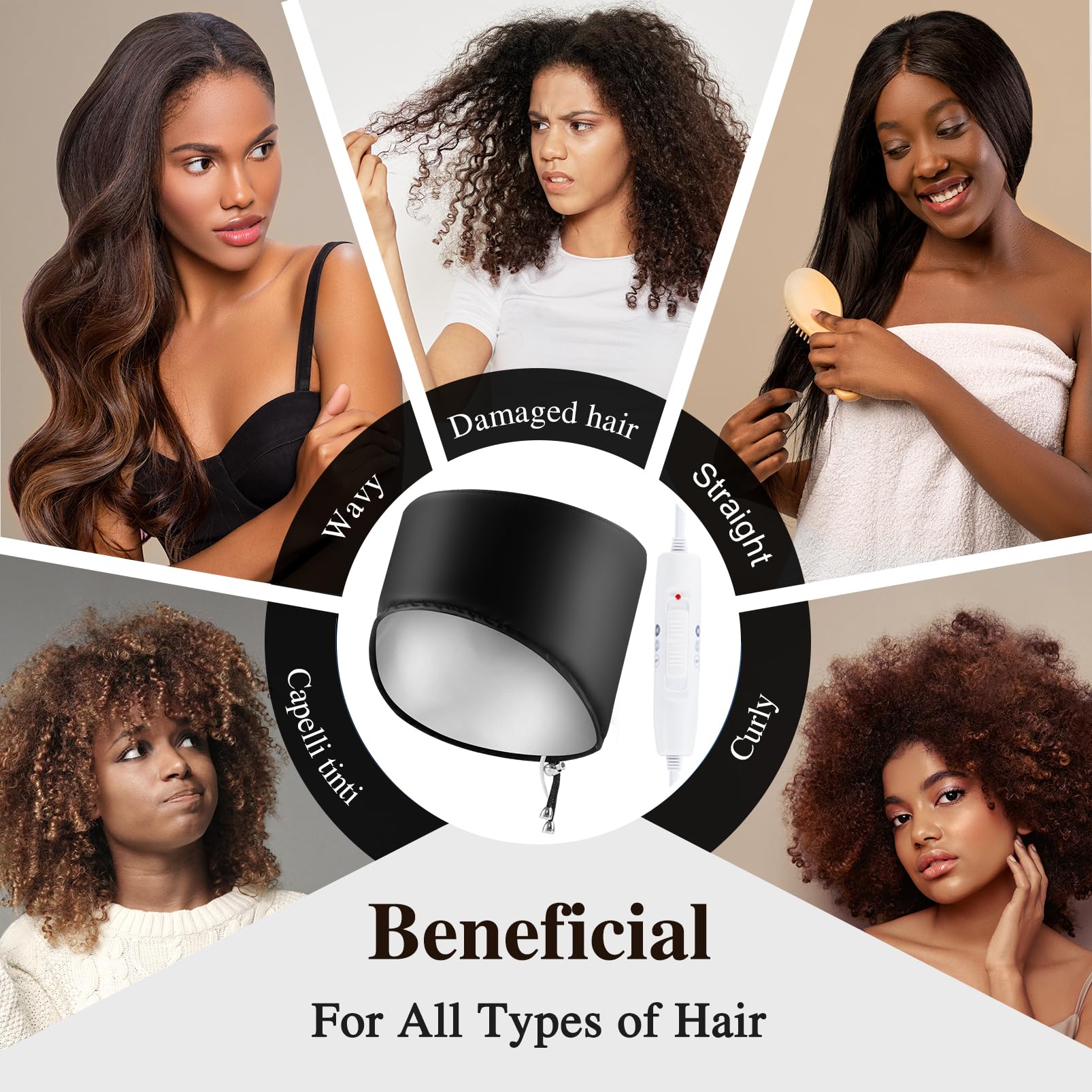 Tapón de Calor Eléctrico para el Cabello Afro Negro con Acondicionador Profundo y 2 Modos de Temperatura