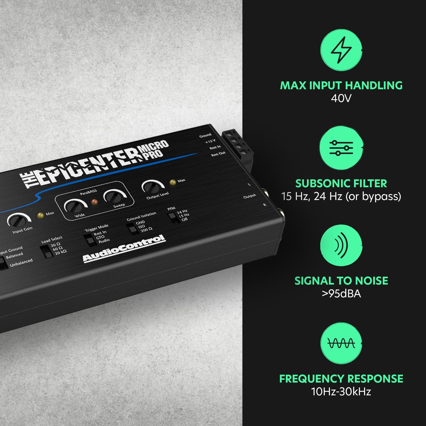 AudioControl The EPICENTER Micro PRO Procesador digital de restauración de graves y convertidor de salida de línea, maximizador de amplificador de graves de audio para automóvil con control remoto ACR