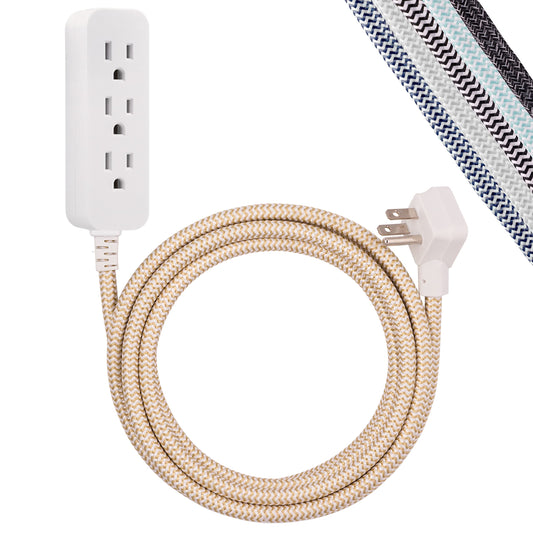Cordinate Designer 3-Outlet Extension Cord with Surge Protection, Brown Braided Décor Fabric Cord, 10 ft, Low-Profile Plug with Tamper Resistant Safety Outlets, 37916
