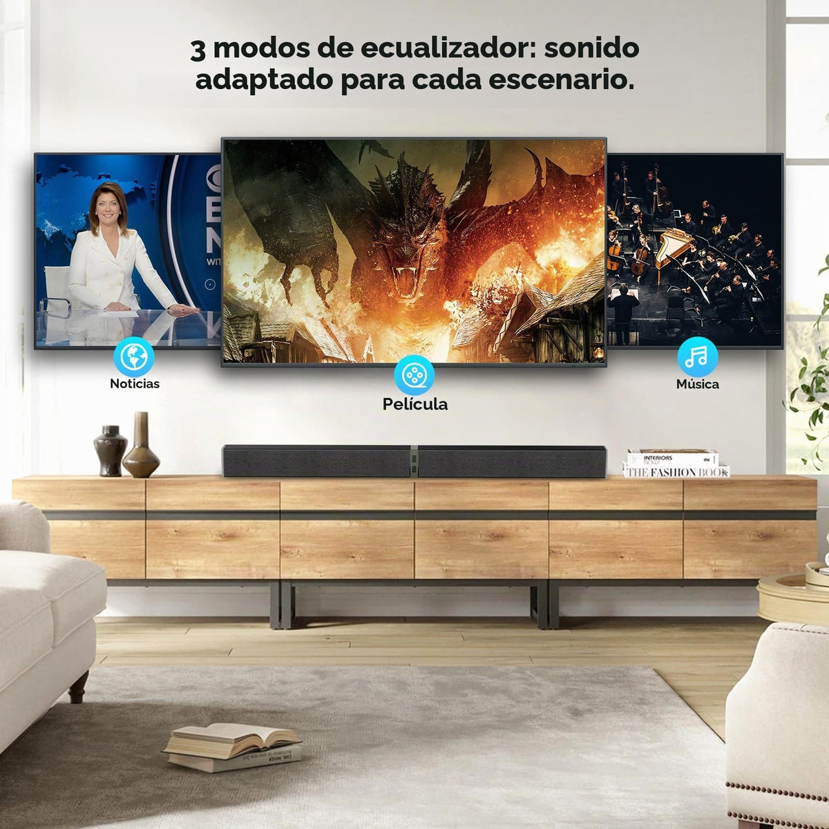 Barra de Sonido MZEIBO Negra Desmontable de 80 W con Graves Potentes para Smart TV