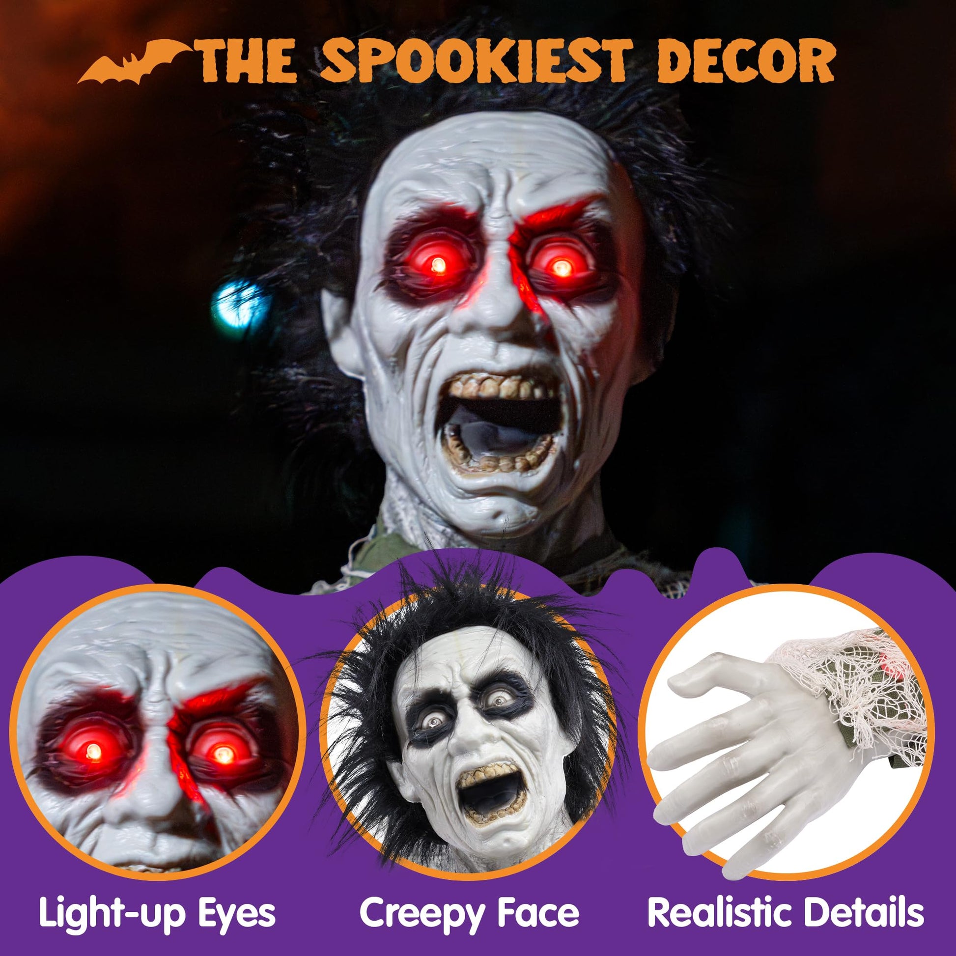 Decoración de Halloween JOYIN Zombi Rompeatropellos con Sonido y Ojos Brillantes para Exteriores