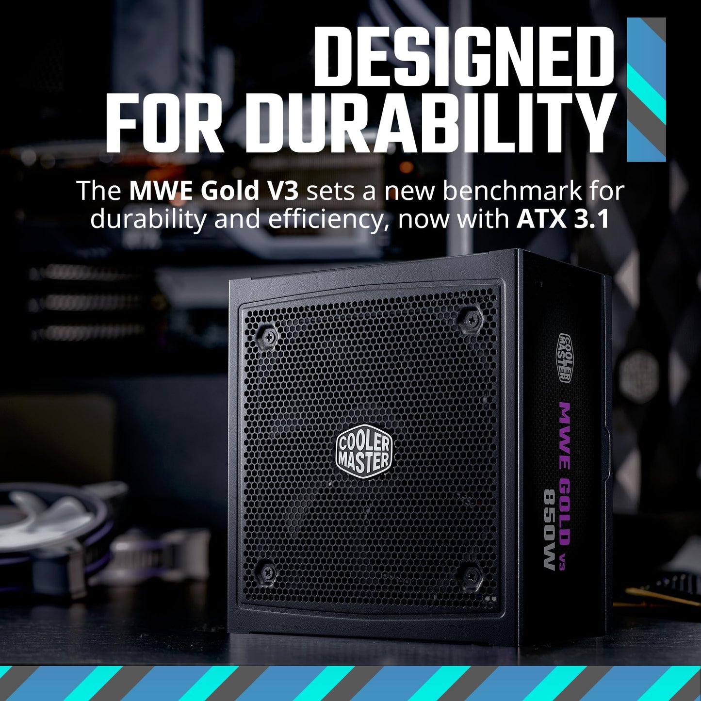 Título: Cooler Master MWE Gold 850 V3 ATX 3.0 Fuente Modular Completa, 850W, 80+ eficiencia Dorada, 90 Grados 12V-2x6|600W PCIe 5.0, condensadores japoneses, Modo Cero RPM, Cubierta de Ventilador