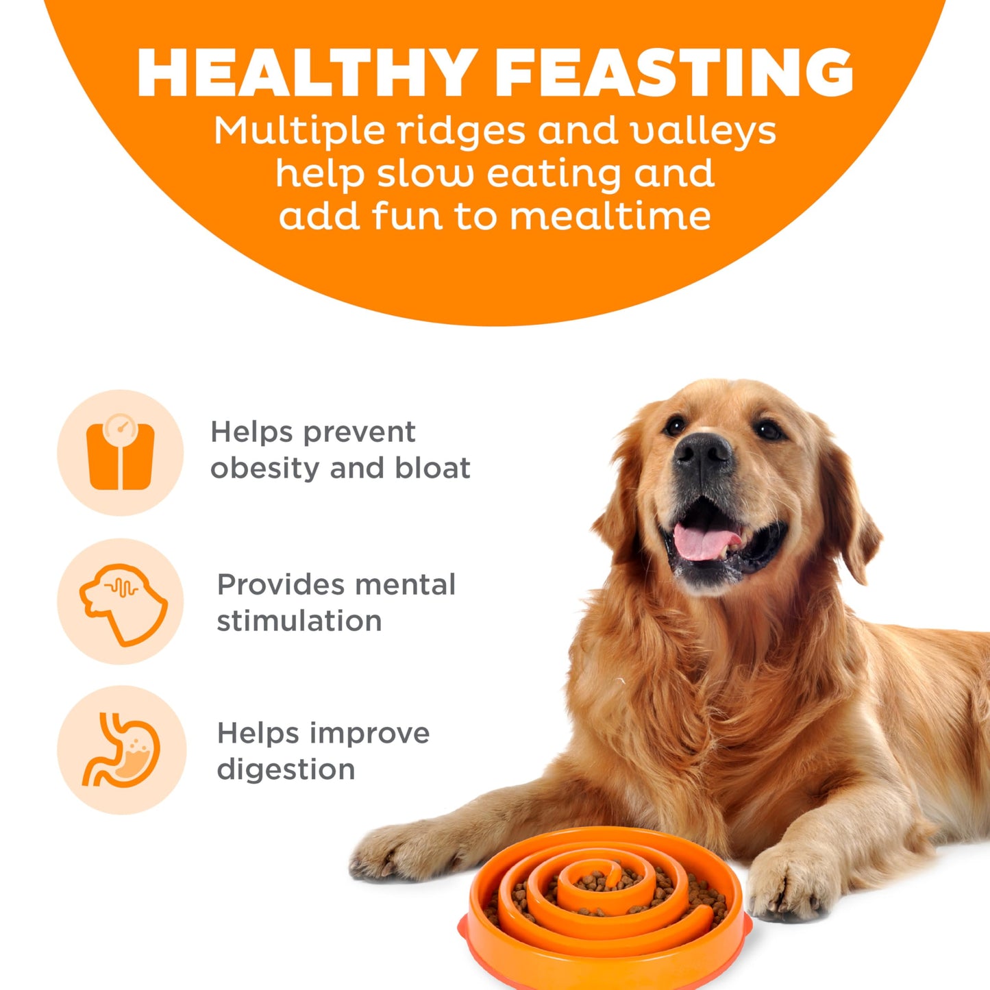 Comedero Divertido Outward Hound Anaranjado para Alimentación Lenta para Perros Large