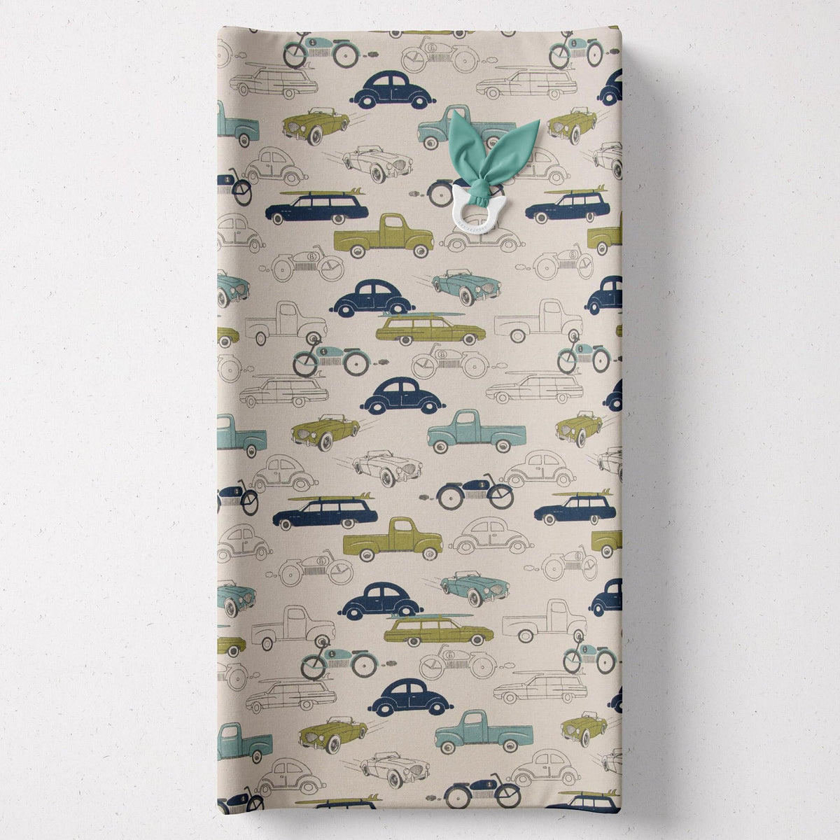 Glenna Jean - Funda de algodón para cambiador de pañales para bebés, coches, camiones, motocicletas, carreras, automóviles, niños, niñas, cuarto de bebé, azul y verde