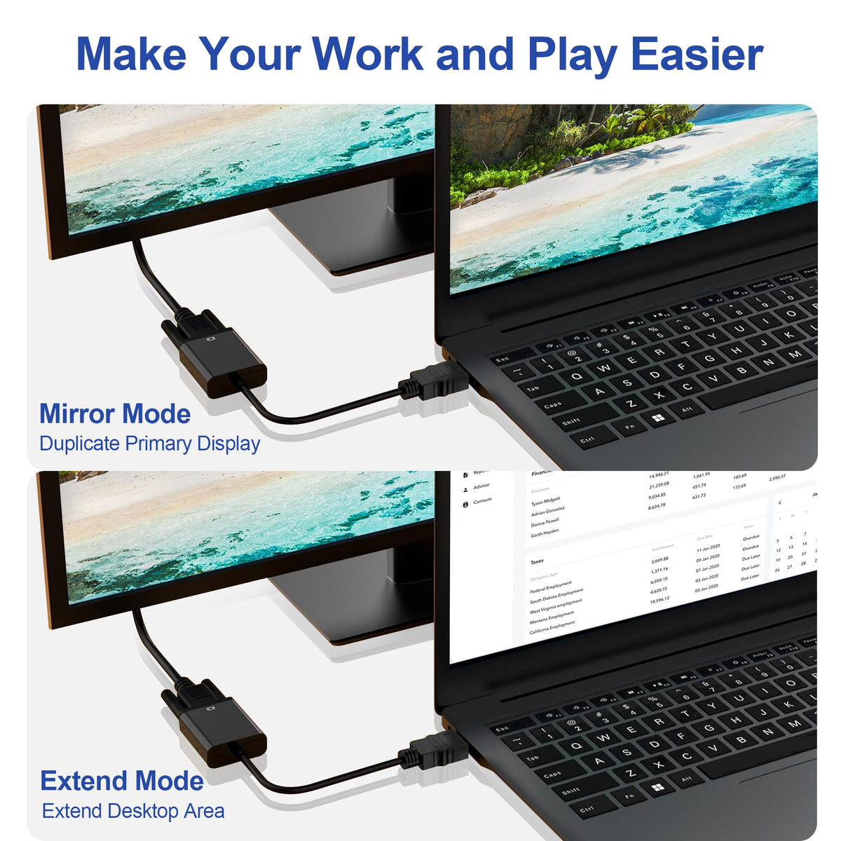 Adaptador HDMI a VGA HOYAWU Chapado en Oro Unidireccional Paquete de 2 Unidades para Monitor y Computadora