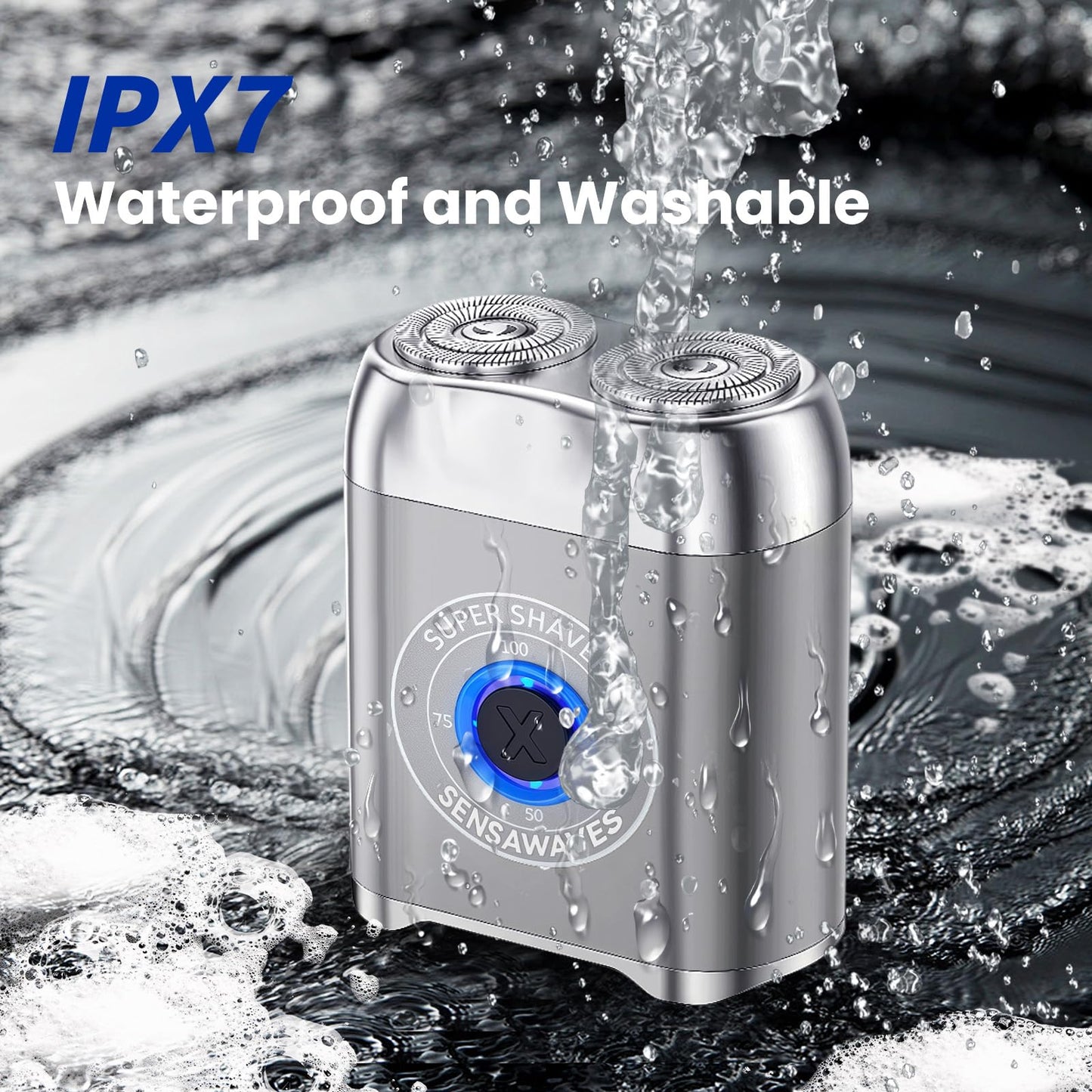SensaWaves Mini afeitadora eléctrica, afeitadora portátil de aleación, afeitadora inalámbrica, recargable USB-C para hombres, afeitado en seco, IPX7 impermeable, cabezal desmontable, fácil limpieza