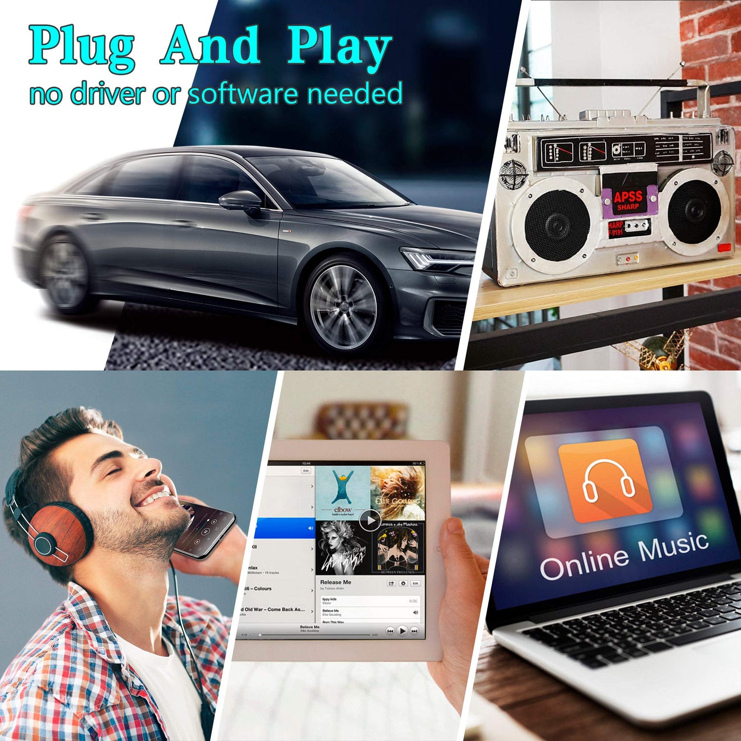 Elook Receptor de Audio para Coche, Receptor de Casete Bluetooth, Adaptador Auxiliar con Bluetooth 5.0