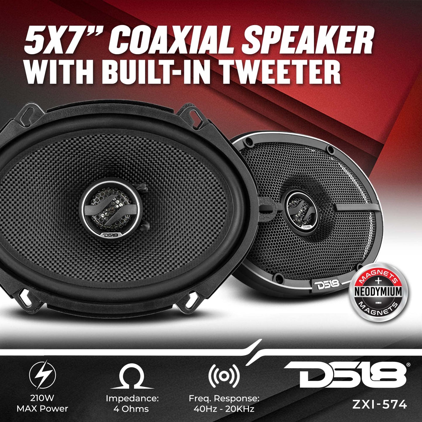 DS18 ZXI-574 Elite - Altavoces coaxiales de 2 vías para Coche de 5 x 7 Pulgadas con Cono de Kevlar 210 vatios 4 ohmios (2 Altavoces)