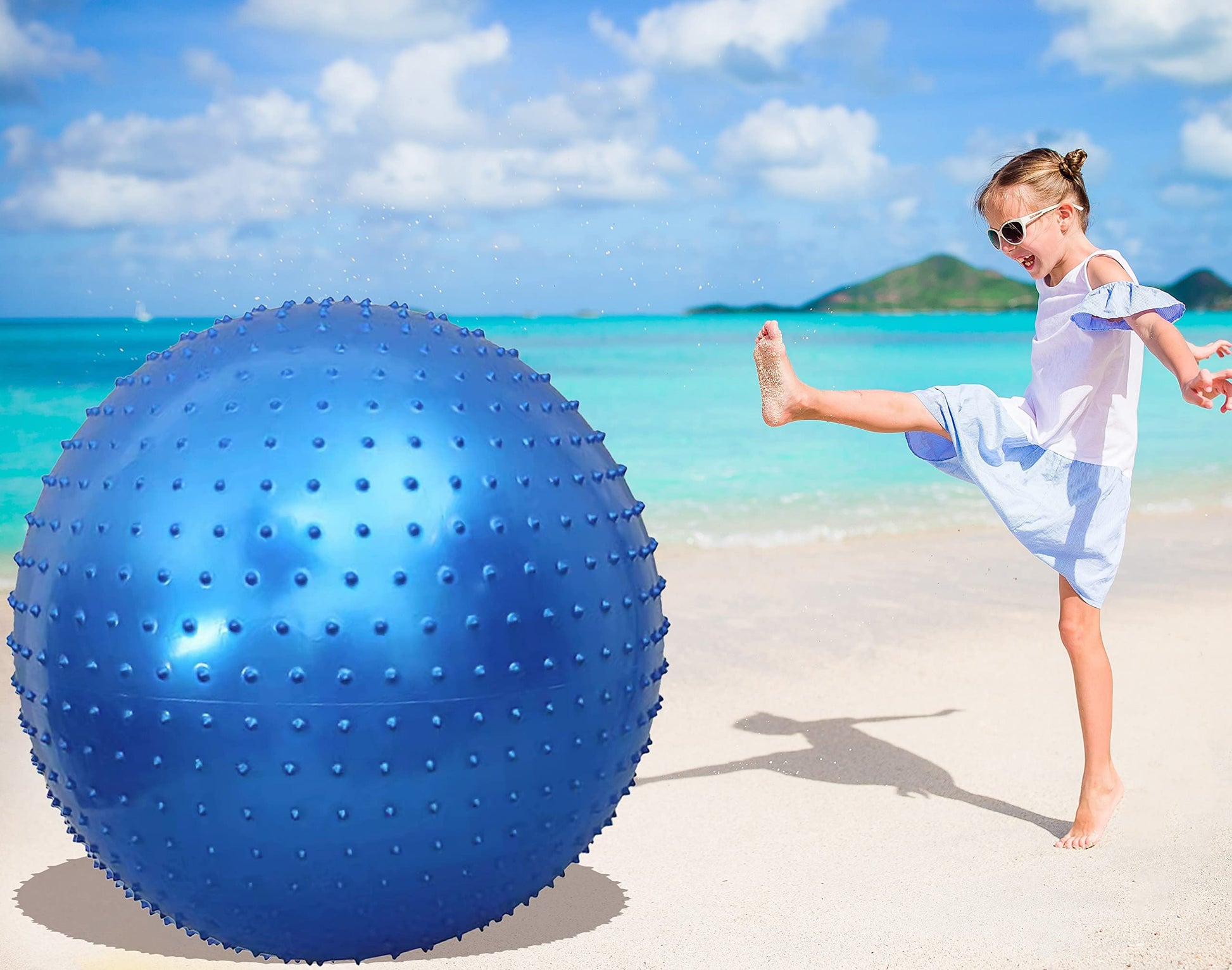 Pelota de Masaje Penepico Hinchable Azul Grande con Picos Táctiles para Niños