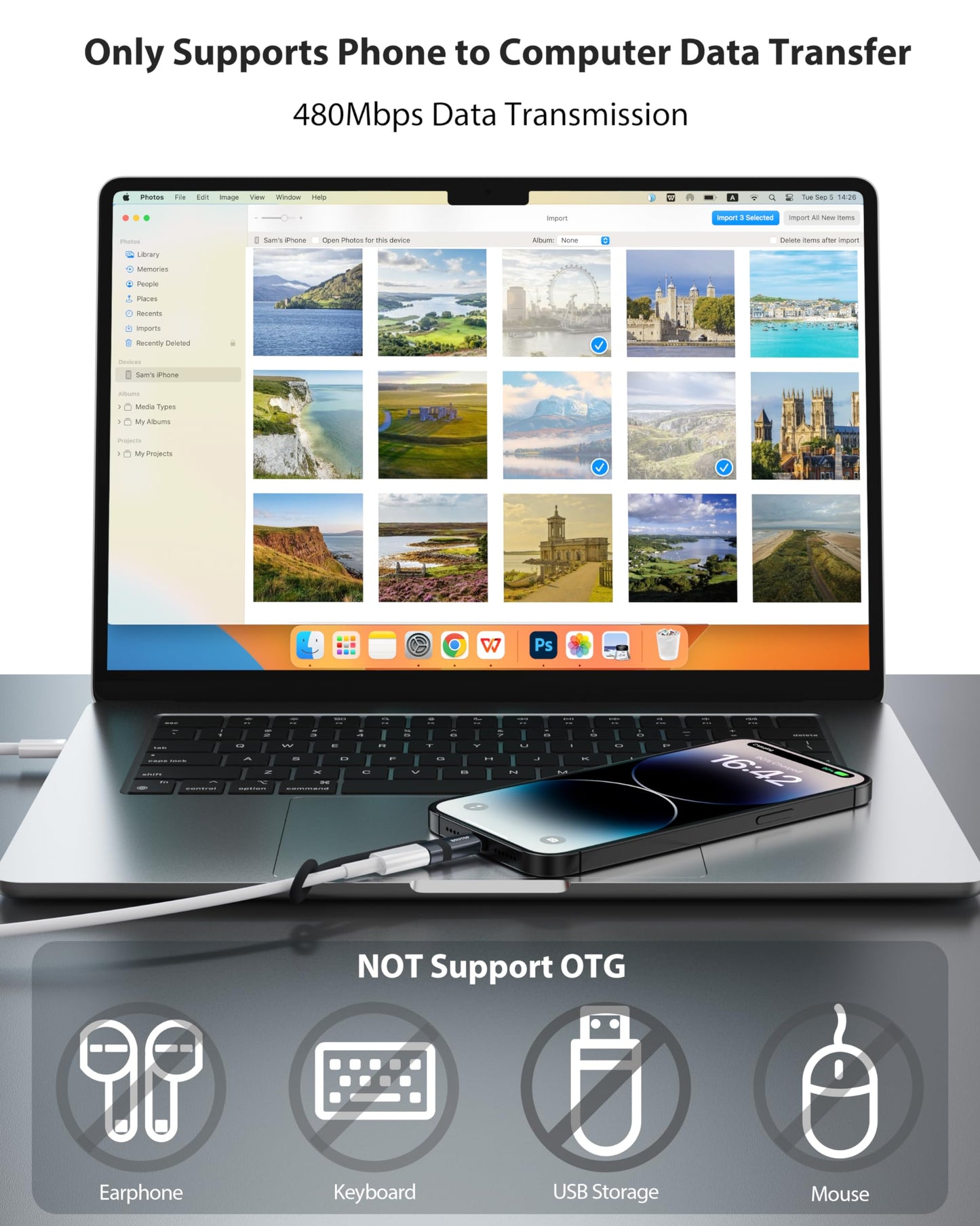 BOUTOP [Certificado MFi] Adaptador USB C a Lightning, tipo C a adaptador Lightning compatible con 36 W PD de carga rápida compatible con iPhone iPad Gris Oscuro, paquete de 3