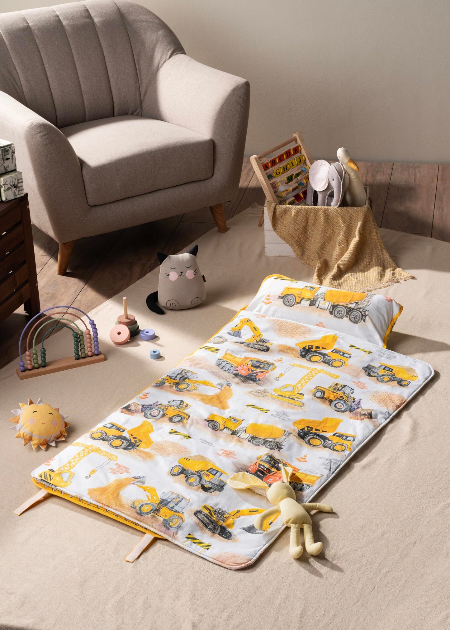 Maison d' Hermine - Tapete de siesta con almohada y manta reutilizables de 55 x 27 x 1.5 pulgadas, para niños y niñas, tapete de dormir con correas de transporte, tela de algodón y relleno de