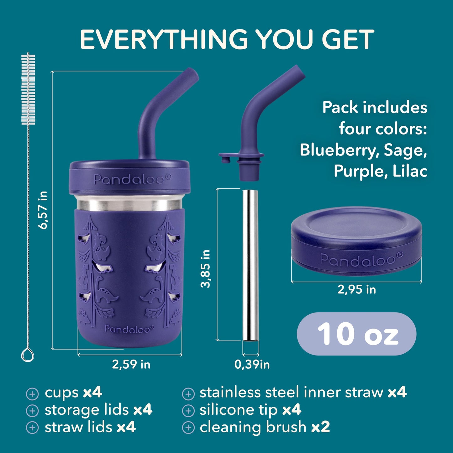 Pandaloo® Tazas de batido para niños - Vaso para niños pequeños de acero inoxidable con pajita, taza con popote para batidos - Sin BPA, tazas para refrigerio para niños pequeños, 10 oz