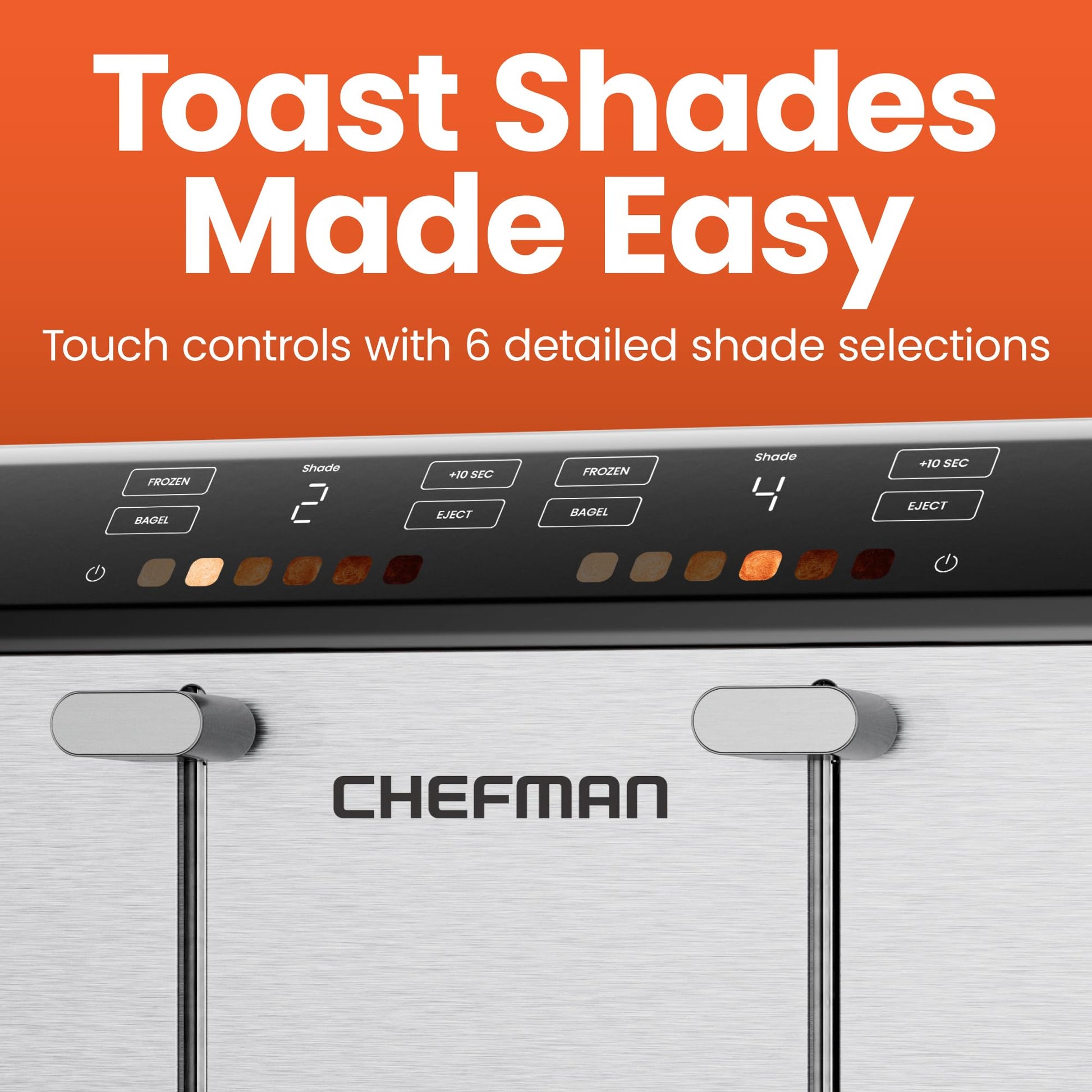 Chefman tostador digital Smart Touch de 4 rebanadas, 6 ajustes de sombra, tostador de bagel con visualización táctil, 4 rebanadas con ranuras extra anchas, + 10 segundos, descongelación, bandeja