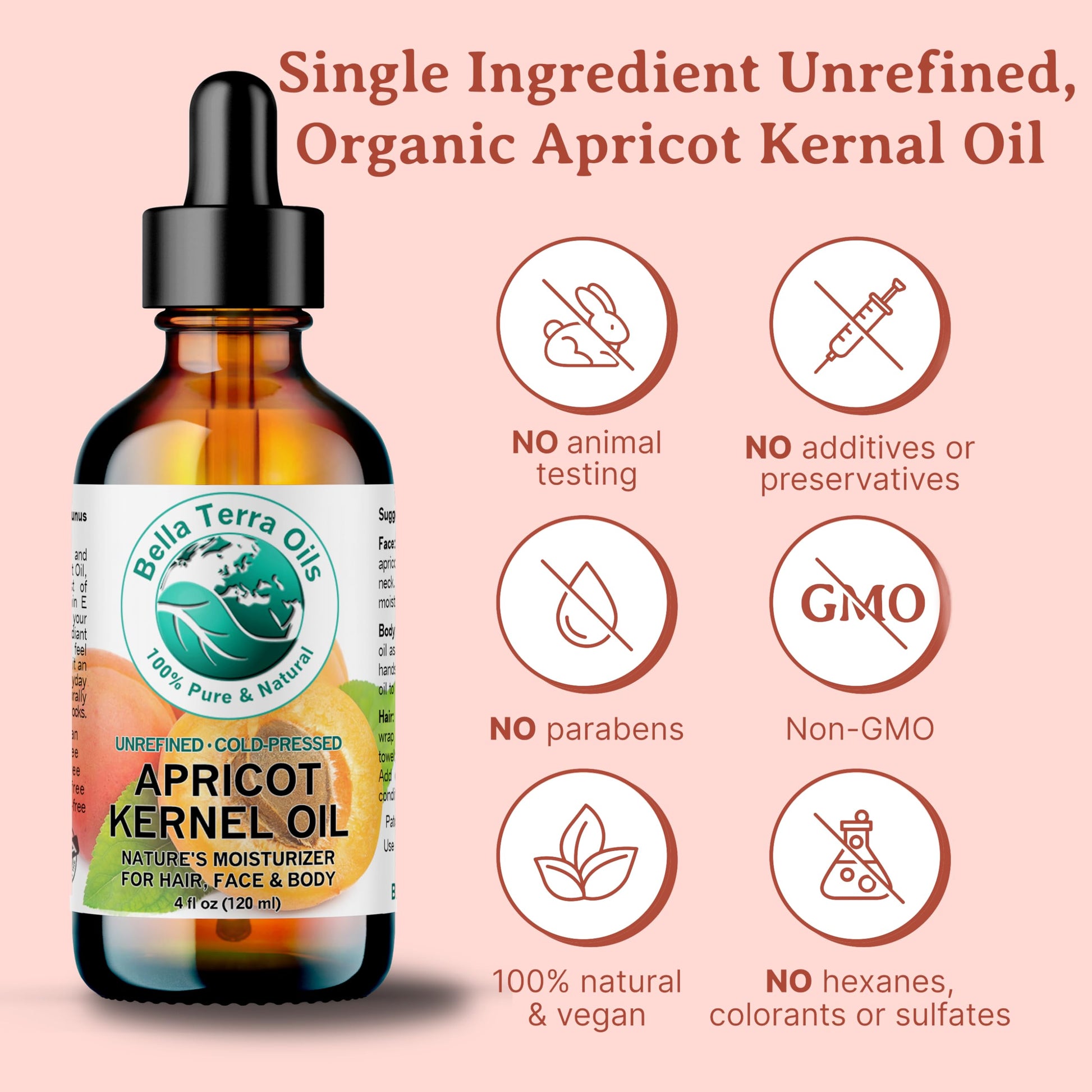 Apricot Kernel Oil 4 oz 100% Pure Cold-pressed Unrefined Organic - Bella Terra Oils
