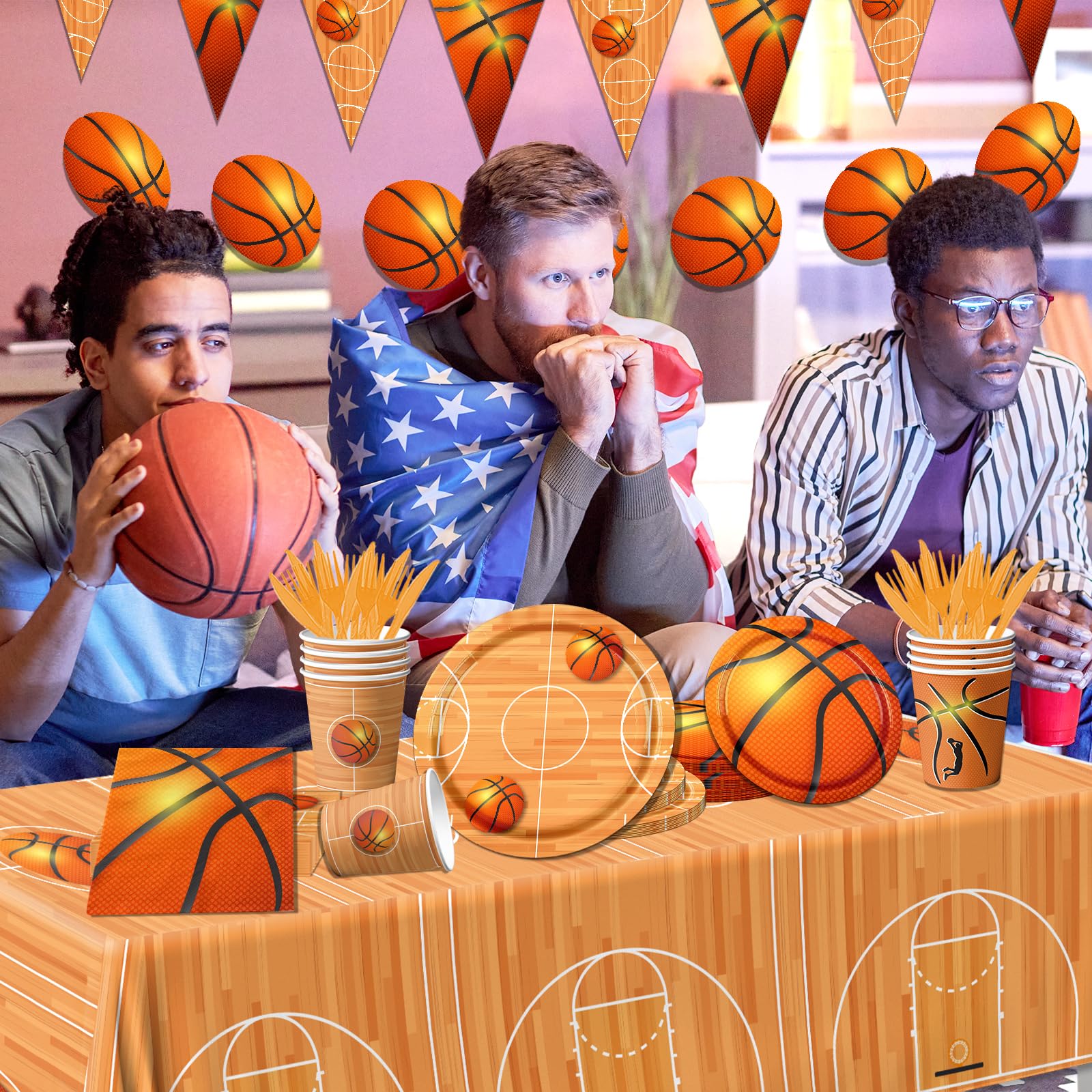 Decoraciones deportivas para fiestas temáticas de baloncesto – Juego de vajilla con platos, servilletas, mantel para niños y niñas