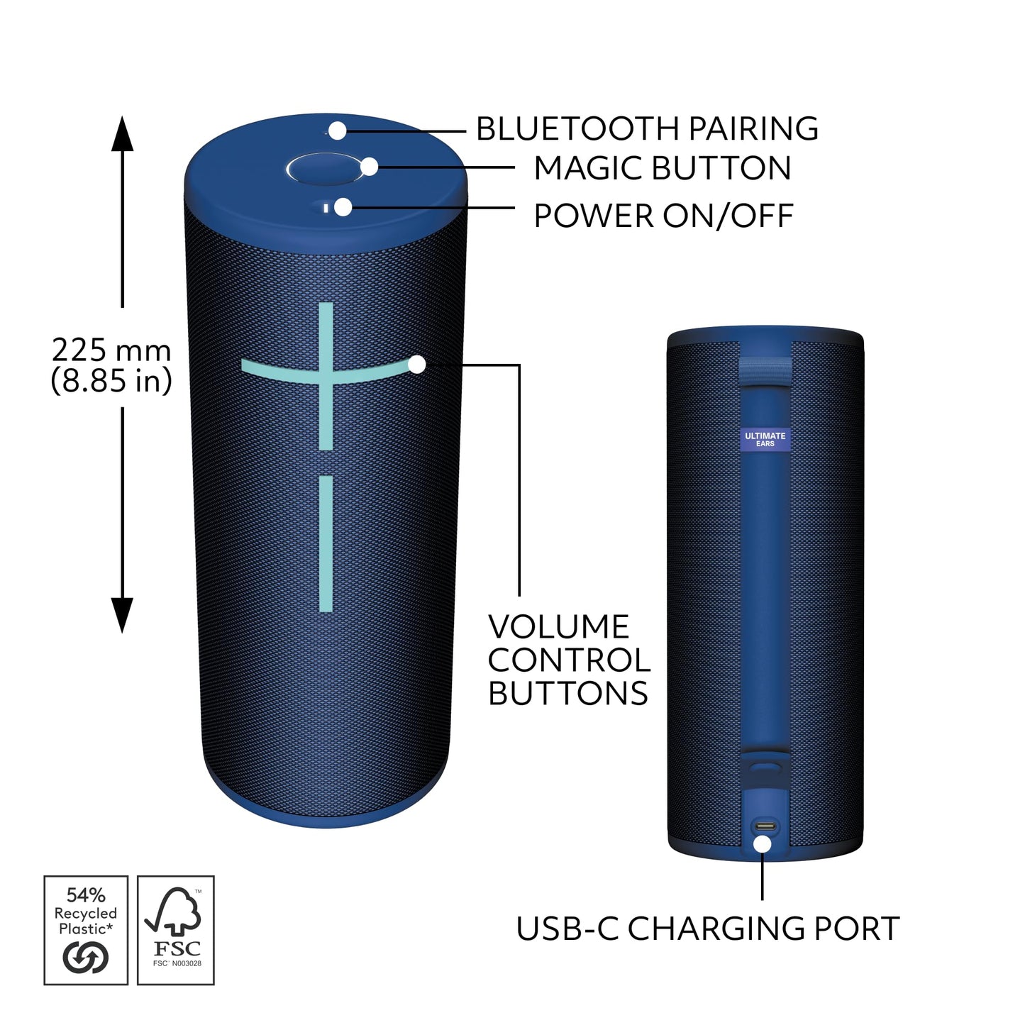 Ultimate Ears MEGABOOM 4 - Bocina Bluetooth portátil resistente al agua, Sonido 360 grados, Bajo potente, Alcance de 45 metros, Batería de 20 horas, Bocina flotante - Azul (renovada)