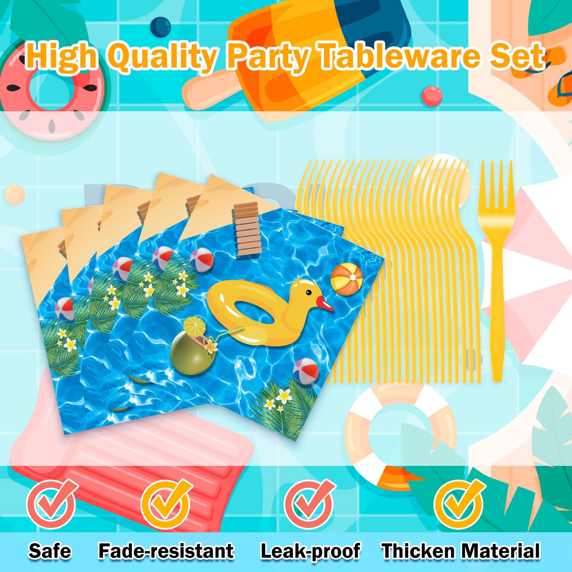 Decoraciones para fiestas en la piscina, 96 piezas de suministros para fiestas en la piscina, platos de papel para fiestas de verano, decoraciones de fiesta de cumpleaños, decoraciones de fiesta