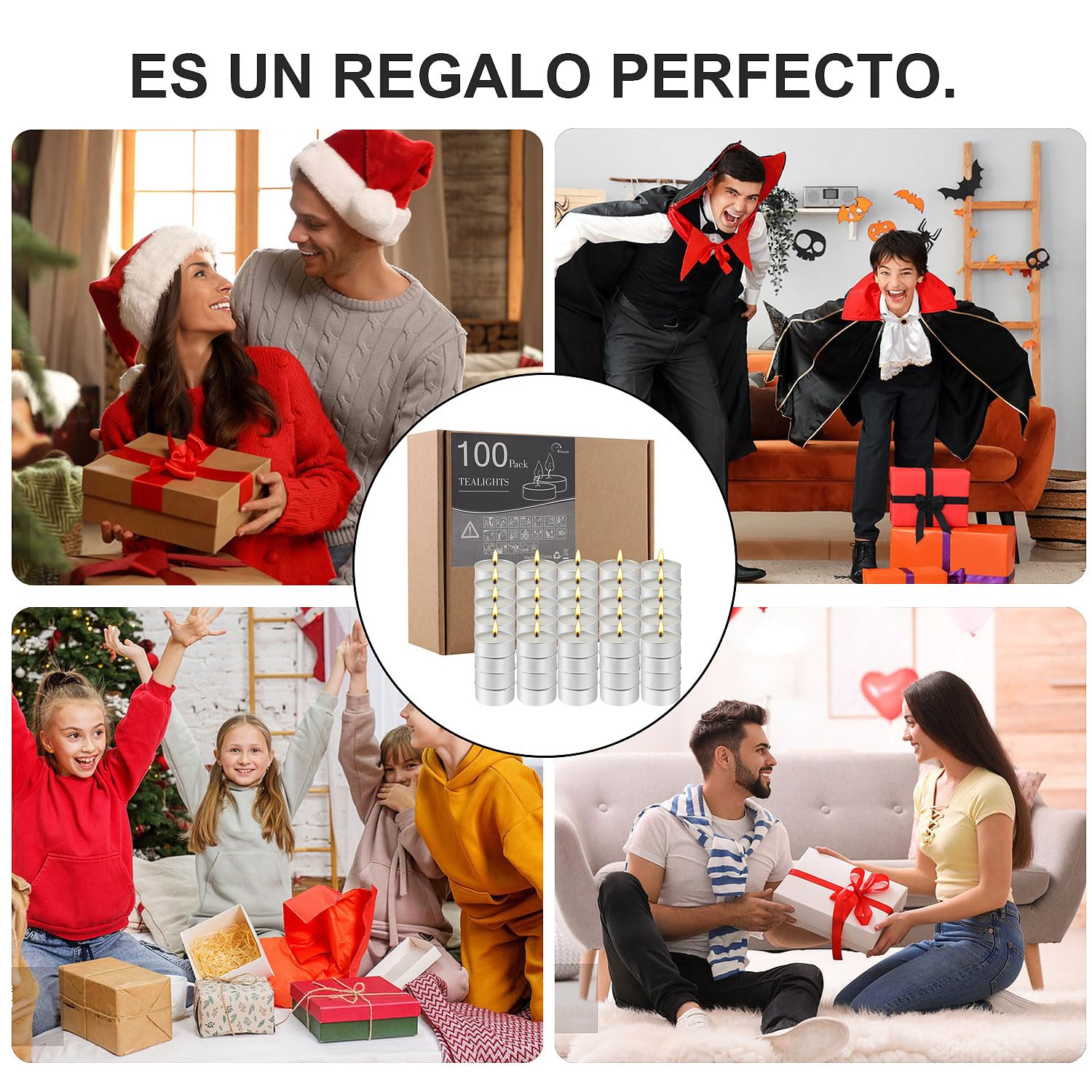 Velas de Té Cera Natural Blanco Sin Humo Inodoras 100 Unidades Duración 4 Horas Luz Cálida y Relajante