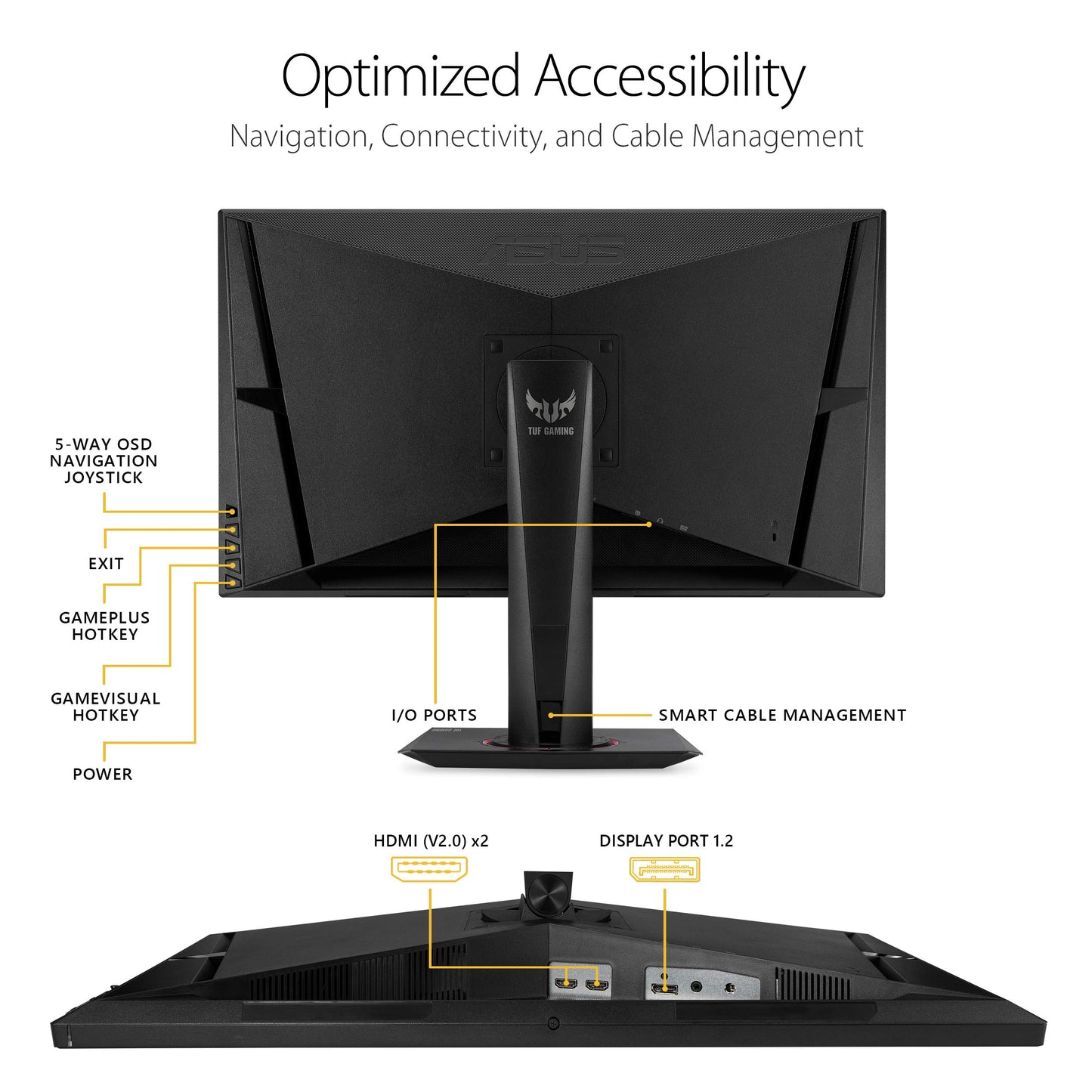 Asus Monitor Gamer 27" TUF Gaming VG27AQ, HDR, WQHD (2560x1440), IPS, 165Hz, Extreme Low Motion Blur Sync Compatible con G-SYNC, Adaptive-Sync, 1ms