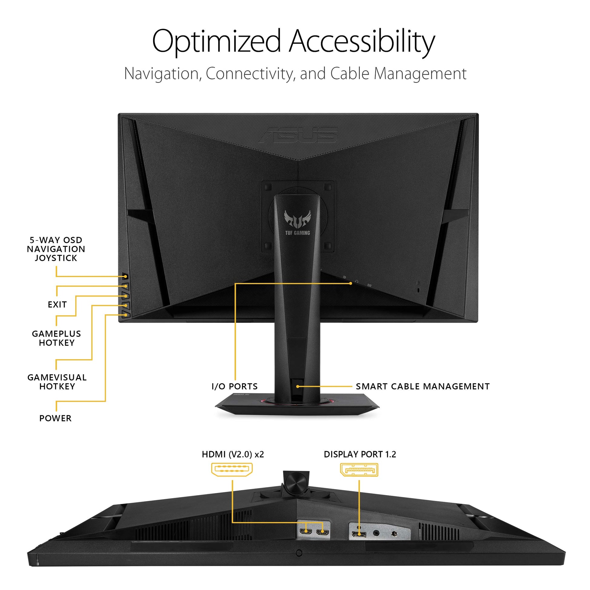 Asus Monitor Gamer 27" TUF Gaming VG27AQ, HDR, WQHD (2560x1440), IPS, 165Hz, Extreme Low Motion Blur Sync Compatible con G-SYNC, Adaptive-Sync, 1ms