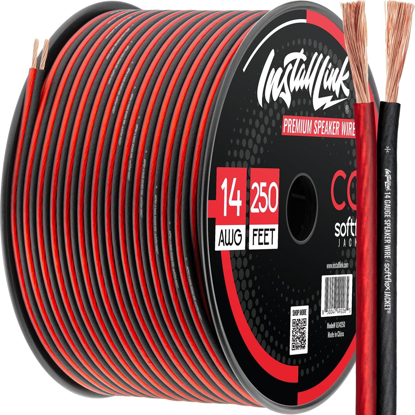 Install Link - Cable de altavoz de calibre 14 para coche, hogar o RV, cable de audio de 250 pies, CCA