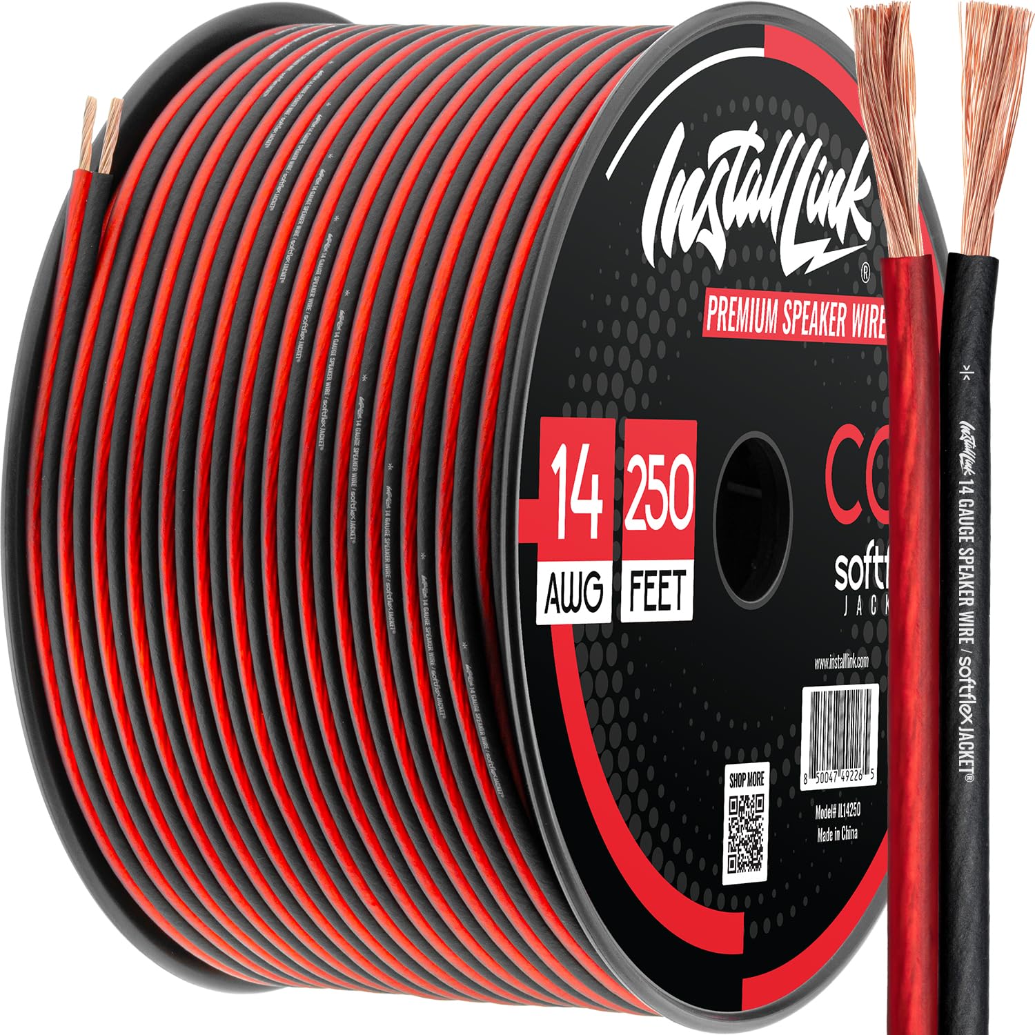 Install Link - Cable de altavoz de calibre 14 para coche, hogar o RV, cable de audio de 250 pies, CCA