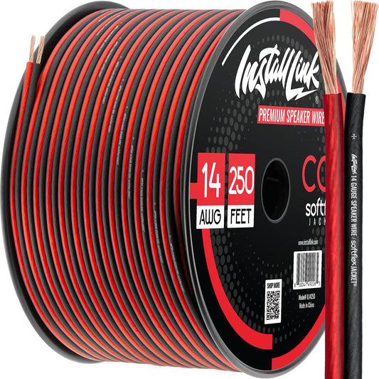 Install Link - Cable de altavoz de calibre 14 para coche, hogar o RV, cable de audio de 250 pies, CCA