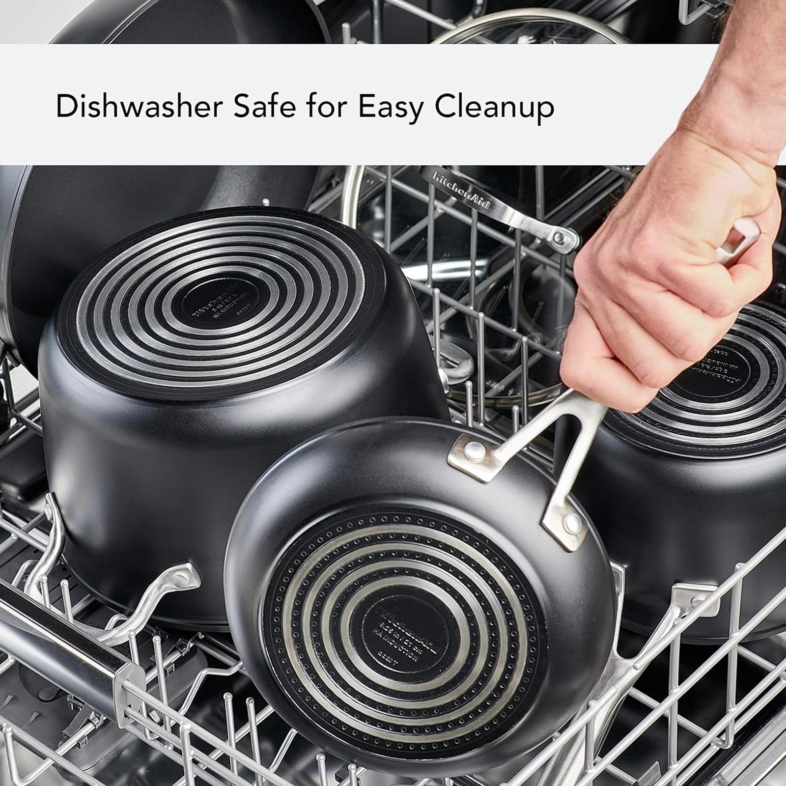 KitchenAid Juego de ollas y sartenes antiadherentes de inducción anodizada, 10 piezas, negro mate