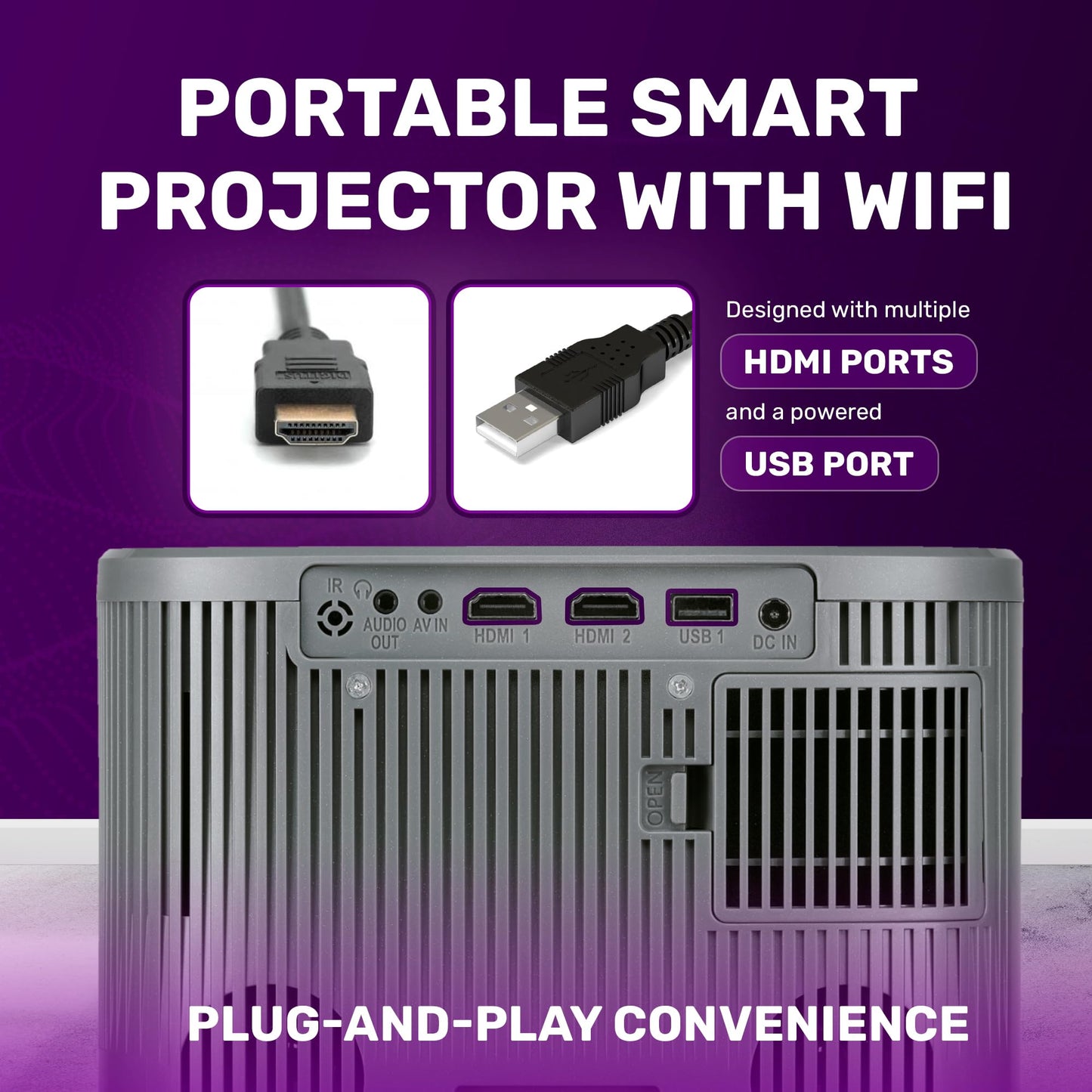 RCA 720p HD Smart WiFi Proyector Bluetooth | Proyector de películas portátil para transmisión, juegos y más