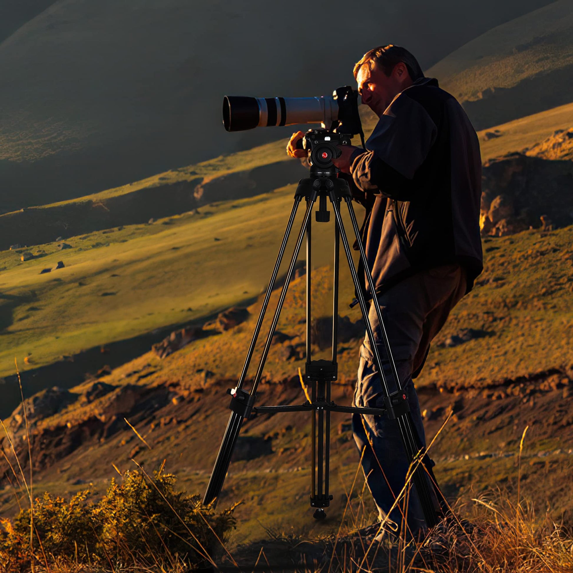 Trípode YoTilon Negro con Cabezal Fluido para Cámaras HDSLR y Videocámara
