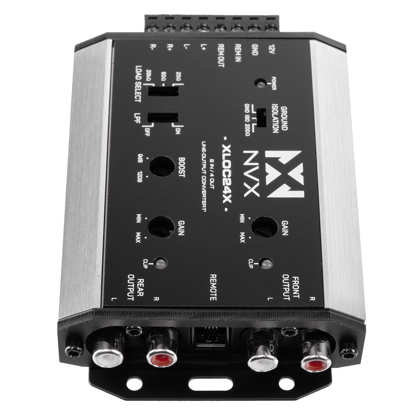 NVX XLOC24X Convertidor de salida de línea activa de alto voltaje con 2 entradas / 4 salidas con coincidencia de impedancia y control de nivel remoto