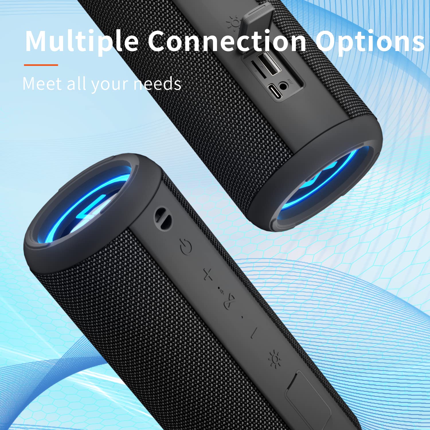 HEYSONG Bocina Bluetooth 5.3 30W para Fiestas Luz RGB, Altavoz Portátil Impermeable IPX6, AUX, Micro SD,TF Tarjeta, USB, stéreo de Doble emparejamiento bocinas para Viaje, Fiesta, Hogar