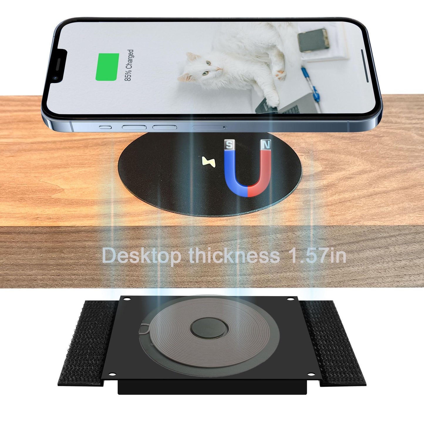 Cargador Inalámbrico Magnético UUMAO Invisible 40 mm para Muebles iPhone 15/14