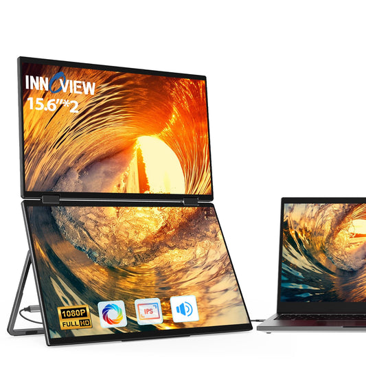 InnoView - Extensor de visualización para portátil de 15.6 pulgadas, doble monitor, apilado, plegable, triple monitor, (ganancias/Mac), 1080P, triple portátil, para portátil, rotación automática de