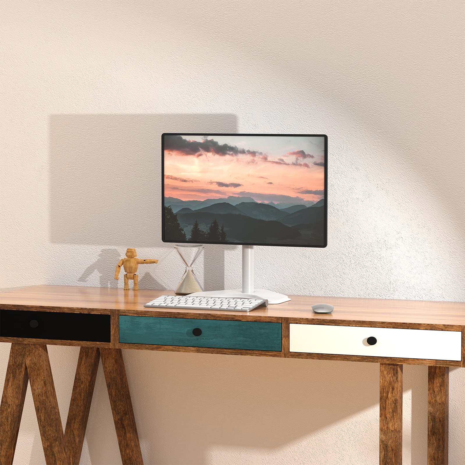 Soporte para Monitor WALI Blanco con Inclinación y Ajuste de Altura