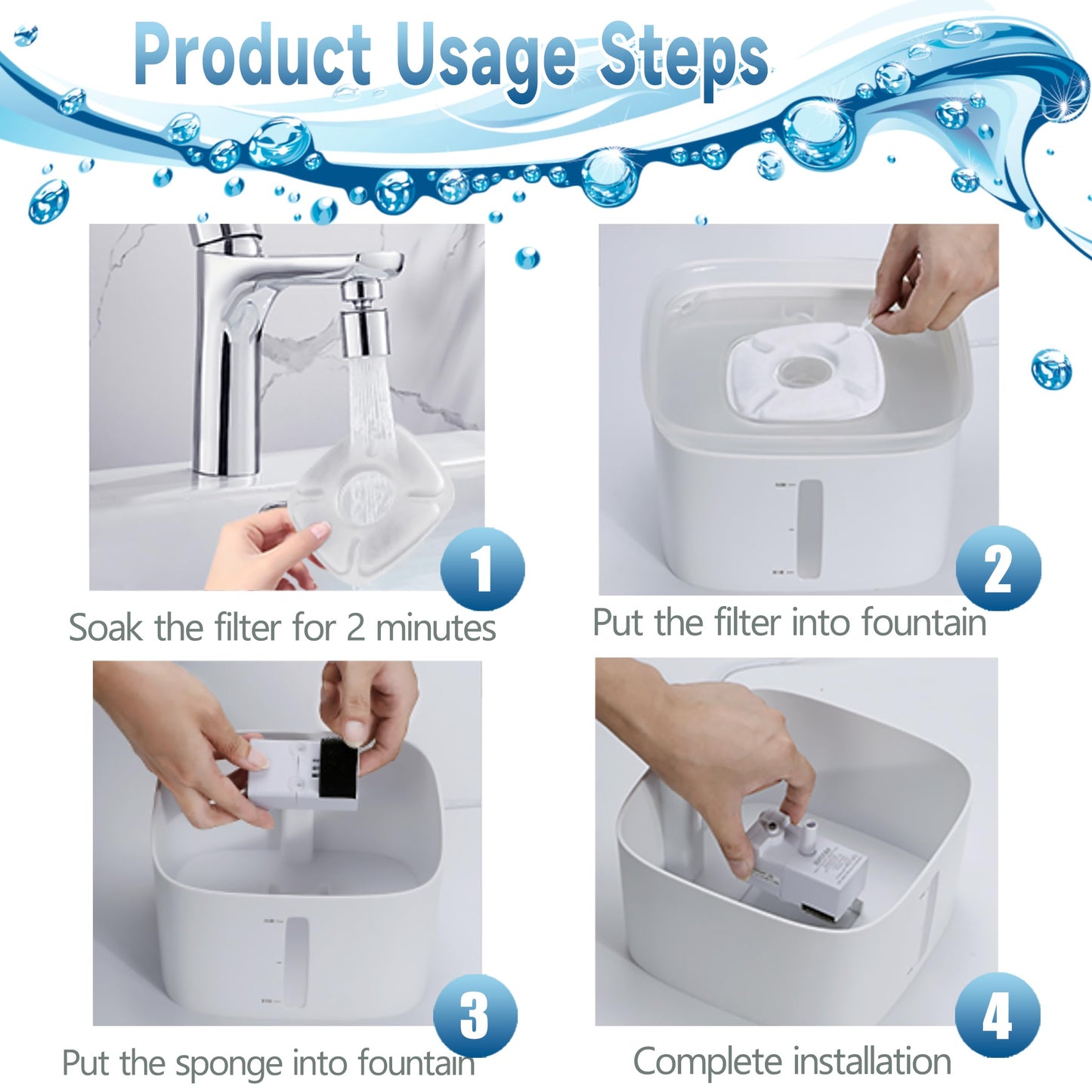 Filtros de Repuesto para Fuente de Agua de Gatos 94 Onzas con Cepillos de Limpieza y Esponjas Prefiltrantes