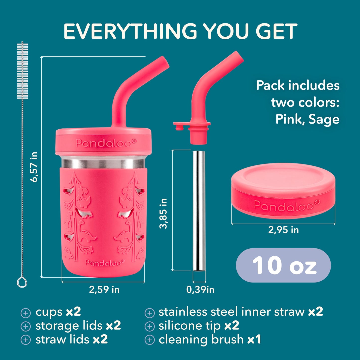 Pandaloo® Tazas de batido para niños - Vaso para niños pequeños de acero inoxidable con pajita, taza con popote para batidos - Sin BPA, tazas para refrigerio para niños pequeños, 10 oz