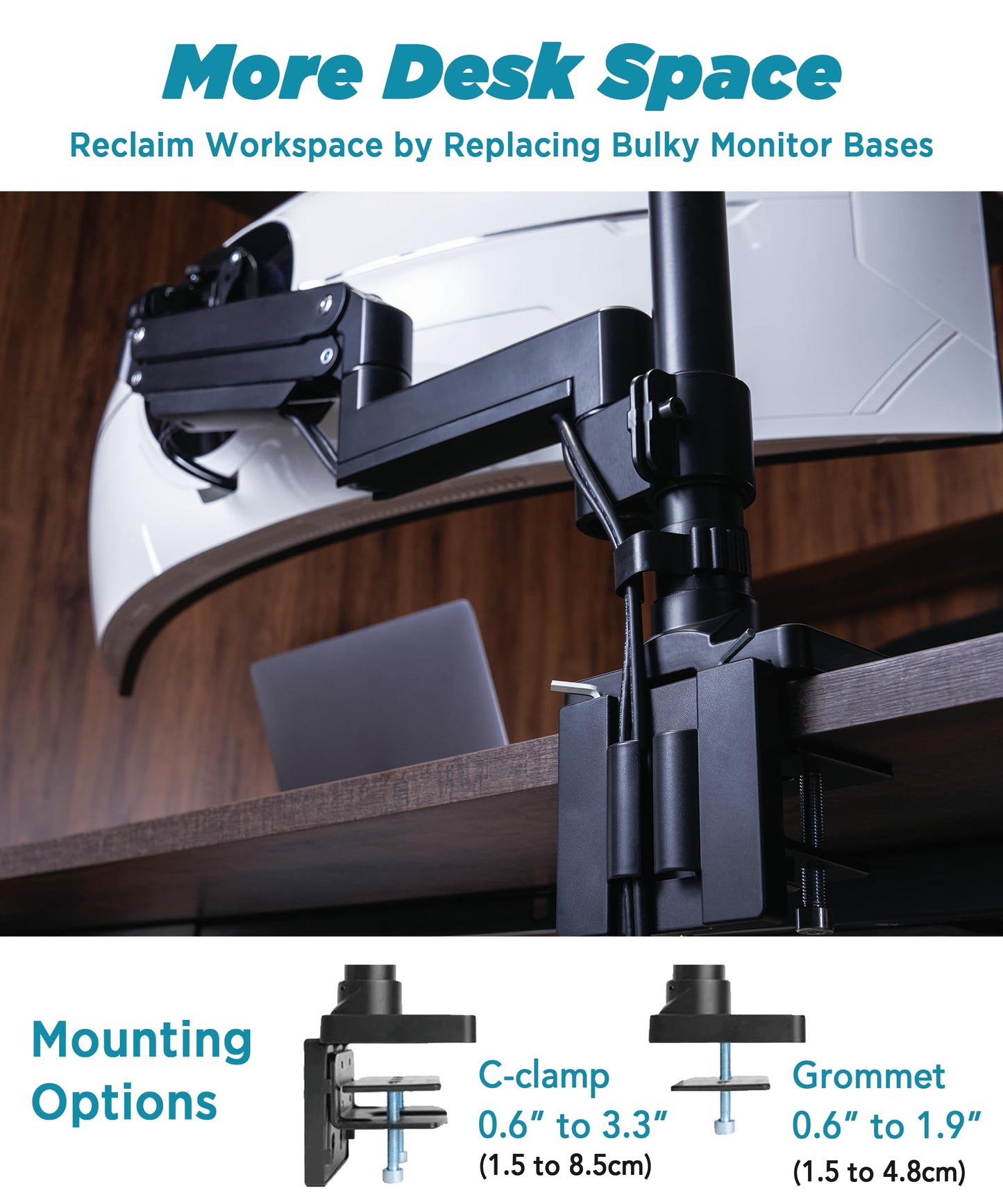 Brazo para Monitor ULTRARM Negro Ajustable Neumáticamente para Monitores Ultrapanorámicos de hasta 57 Pulgadas y 44 Libras