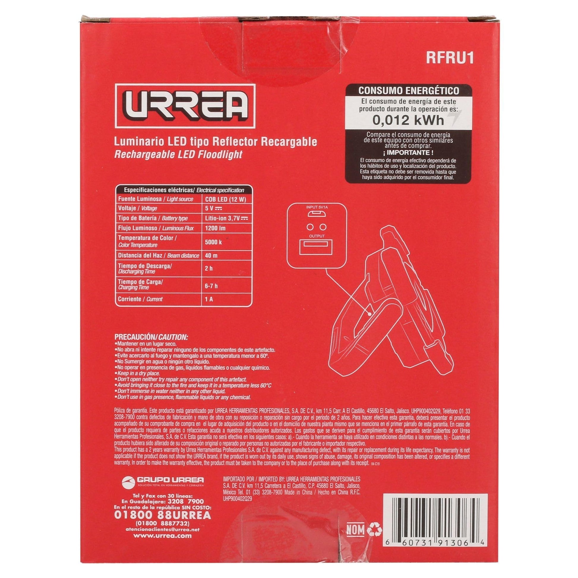 Reflector Recargable URREA RFRU1 1200lm 12W