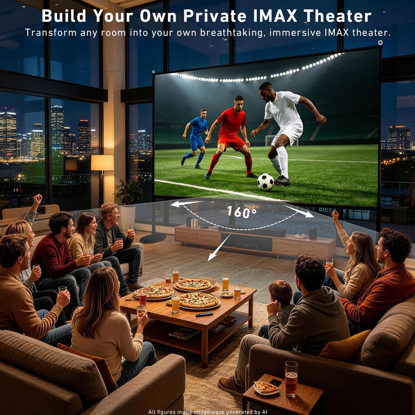 visualización de proyector de 150 pulgadas con soporte, visualización de cine portátil 4K HD 16:9 para exteriores, visualización de proyección plegable sin arrugas, con bolsa de transporte y uñas de