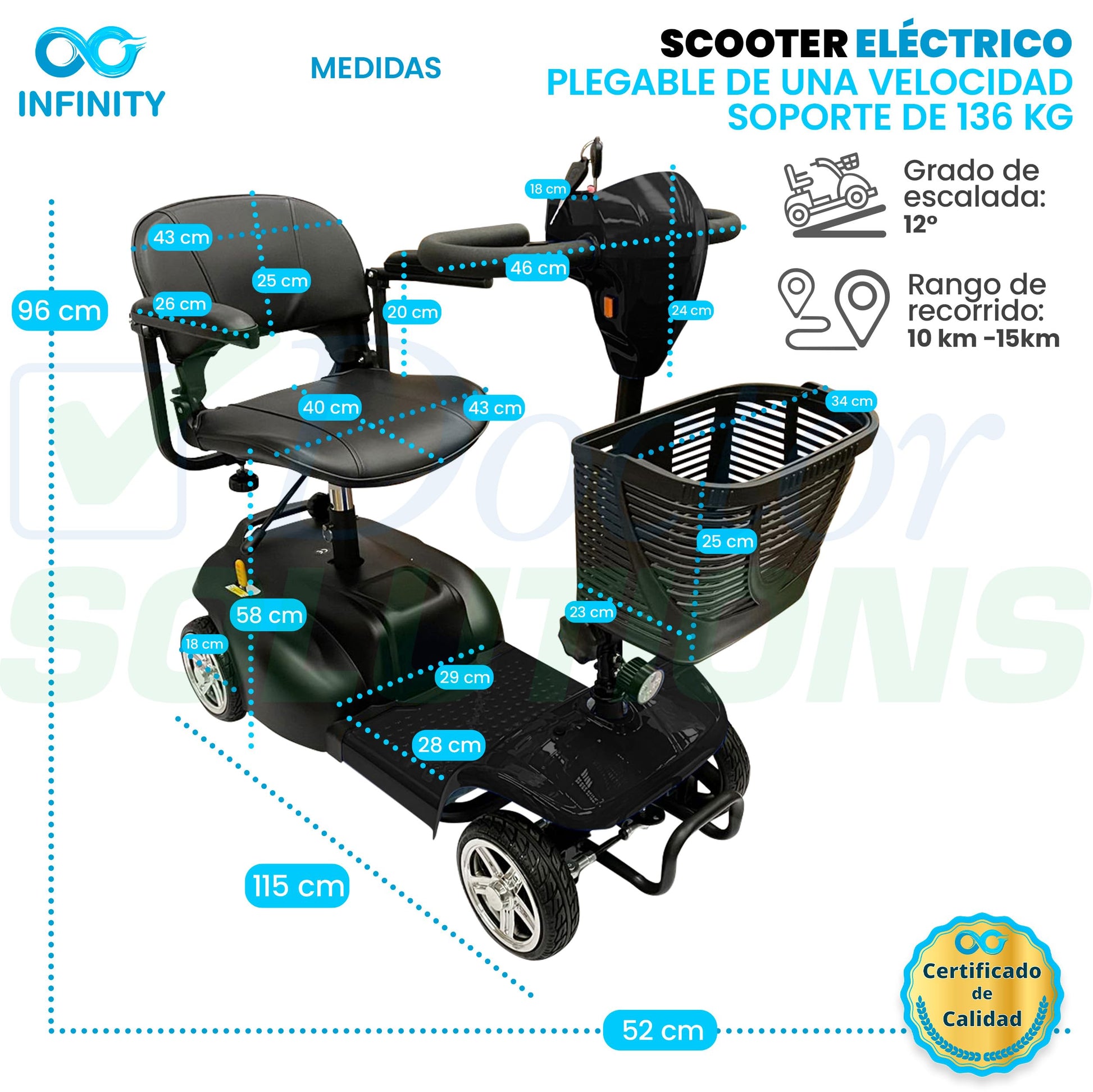INFINITY | Silla Ruedas Eléctrica Plegable y Recargable Scooter para Adulto Discapacitado, con Batería de Larga Duración (NEGRO)